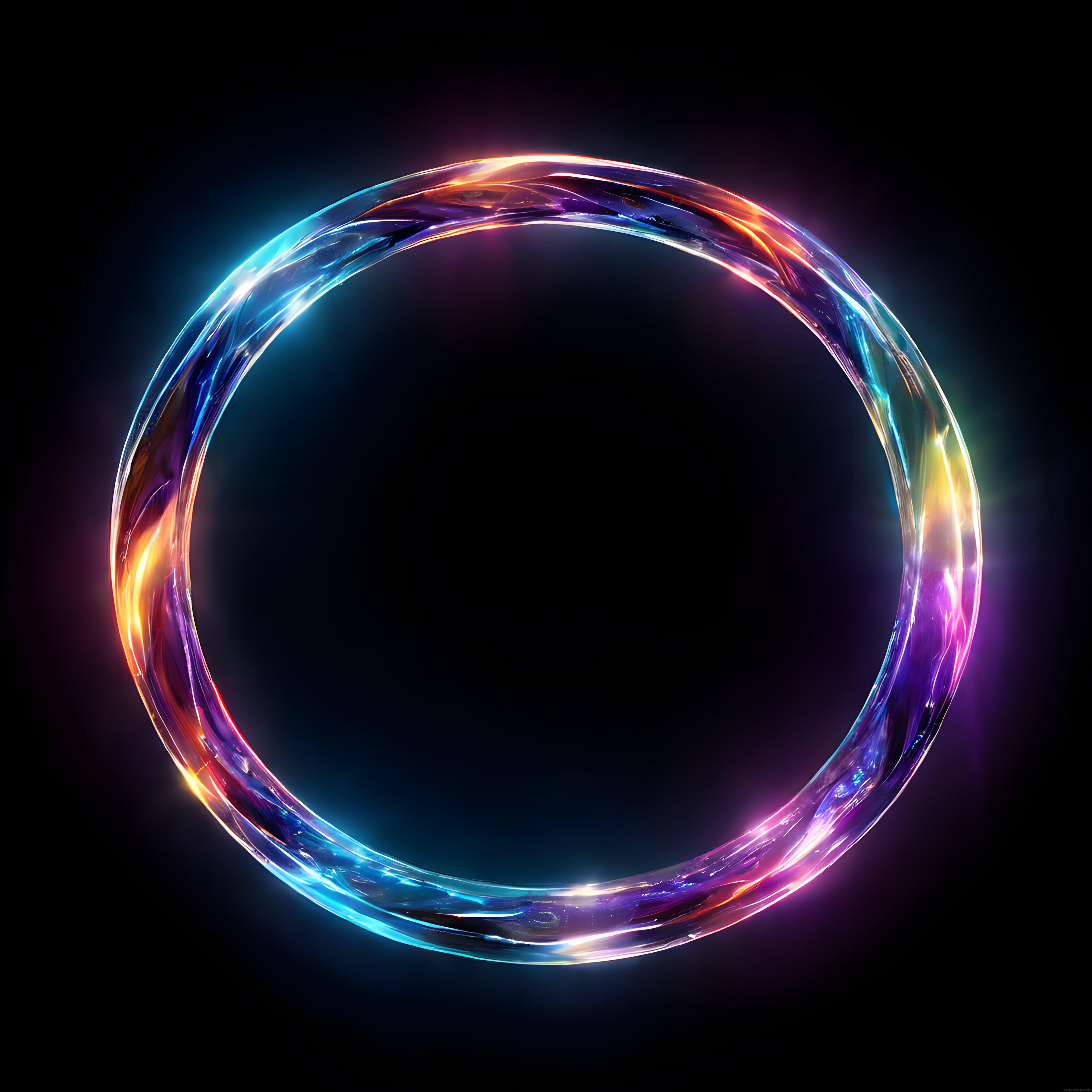 Siyah Zeminde Neon Renk Geçişli Parlayan Halka ile Modern Dijital Sanat