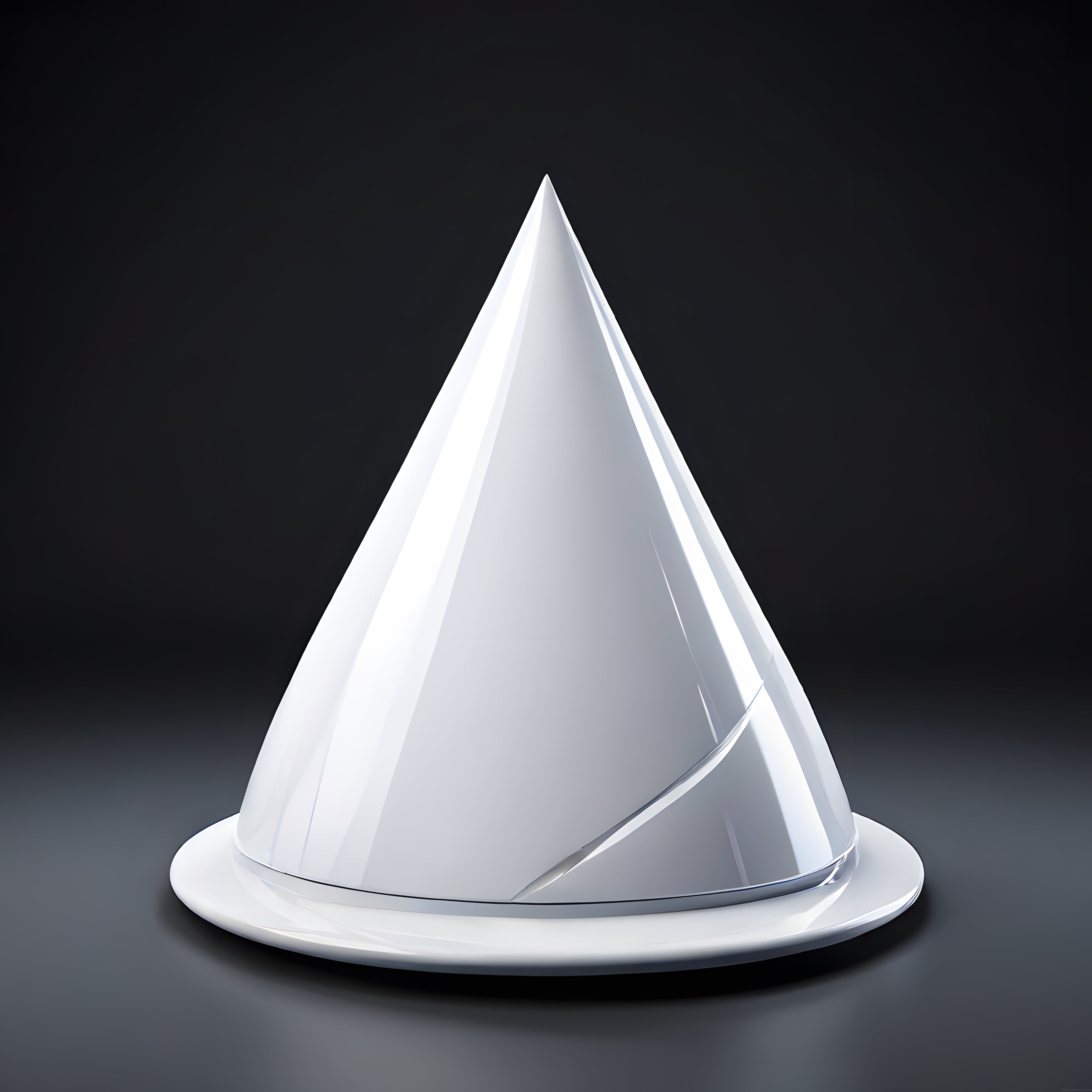 Siyah Zeminde Parlak Beyaz Konik 3D Minimalist Abstrakt Heykel
