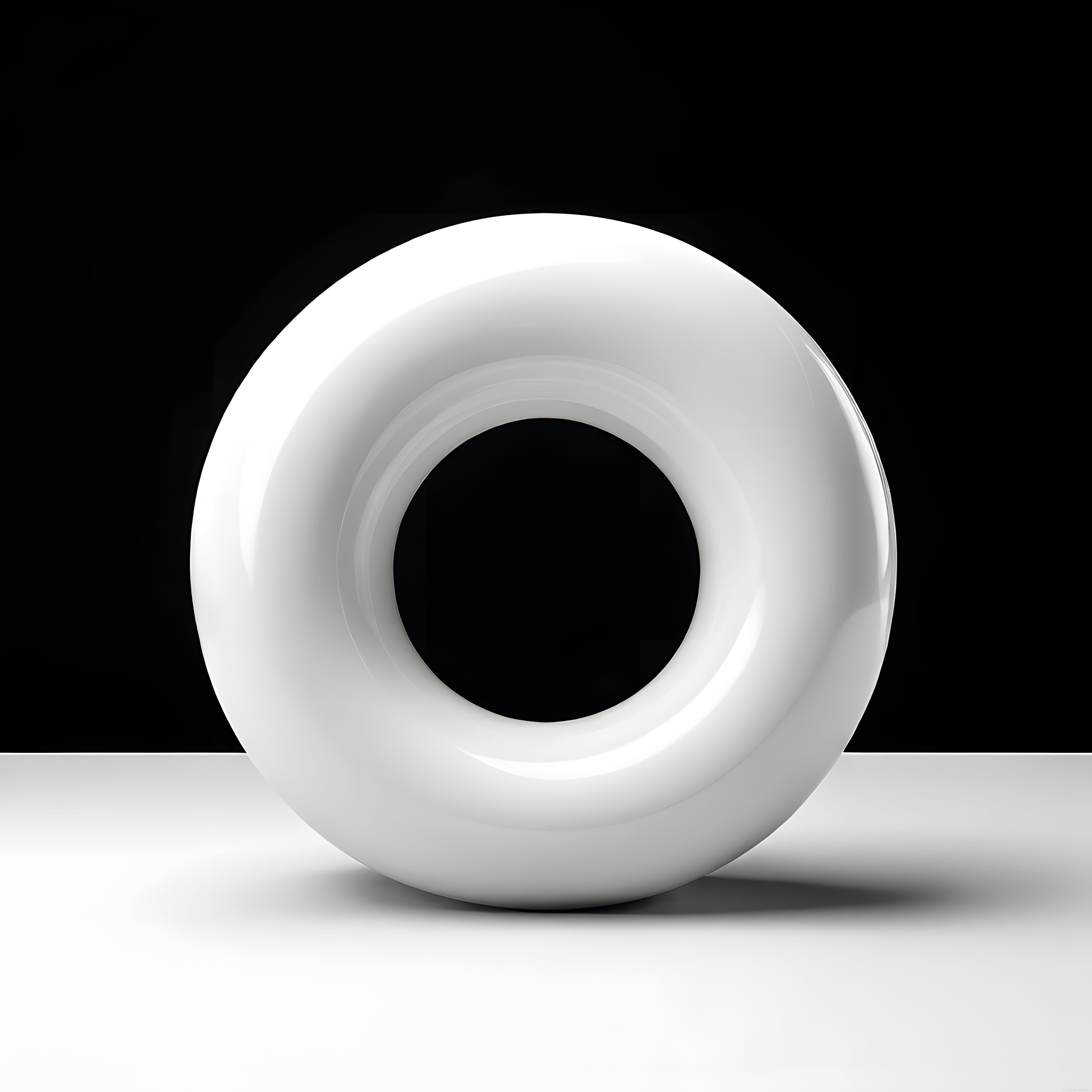 Siyah Zeminde Parlayan Beyaz Torus: Minimal 3D Soyut Sanat Çalışması