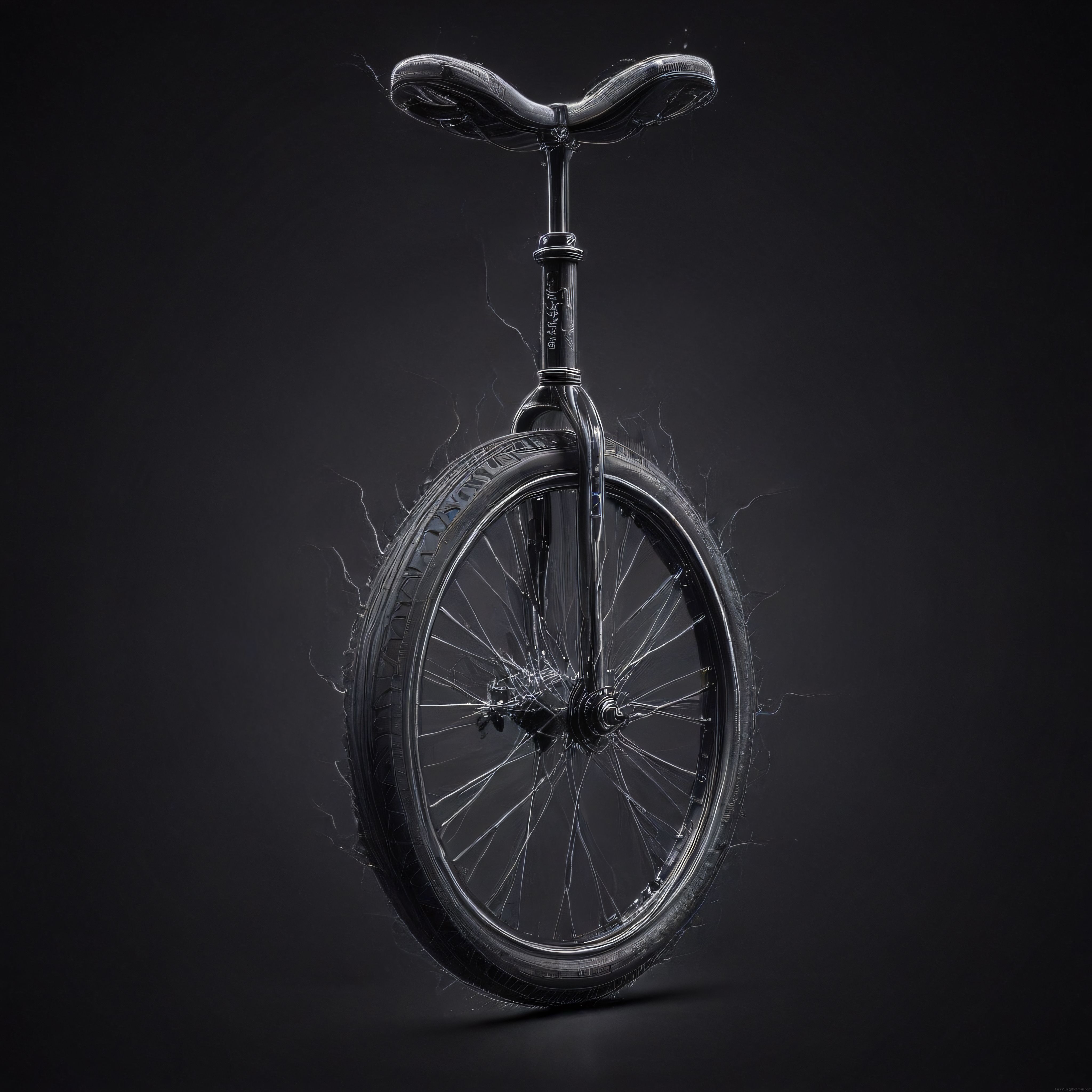 Siyah Zeminde Tek Tekerlekli Bisiklet: Metalik Unicycle Sanatsal Fotoğraf
