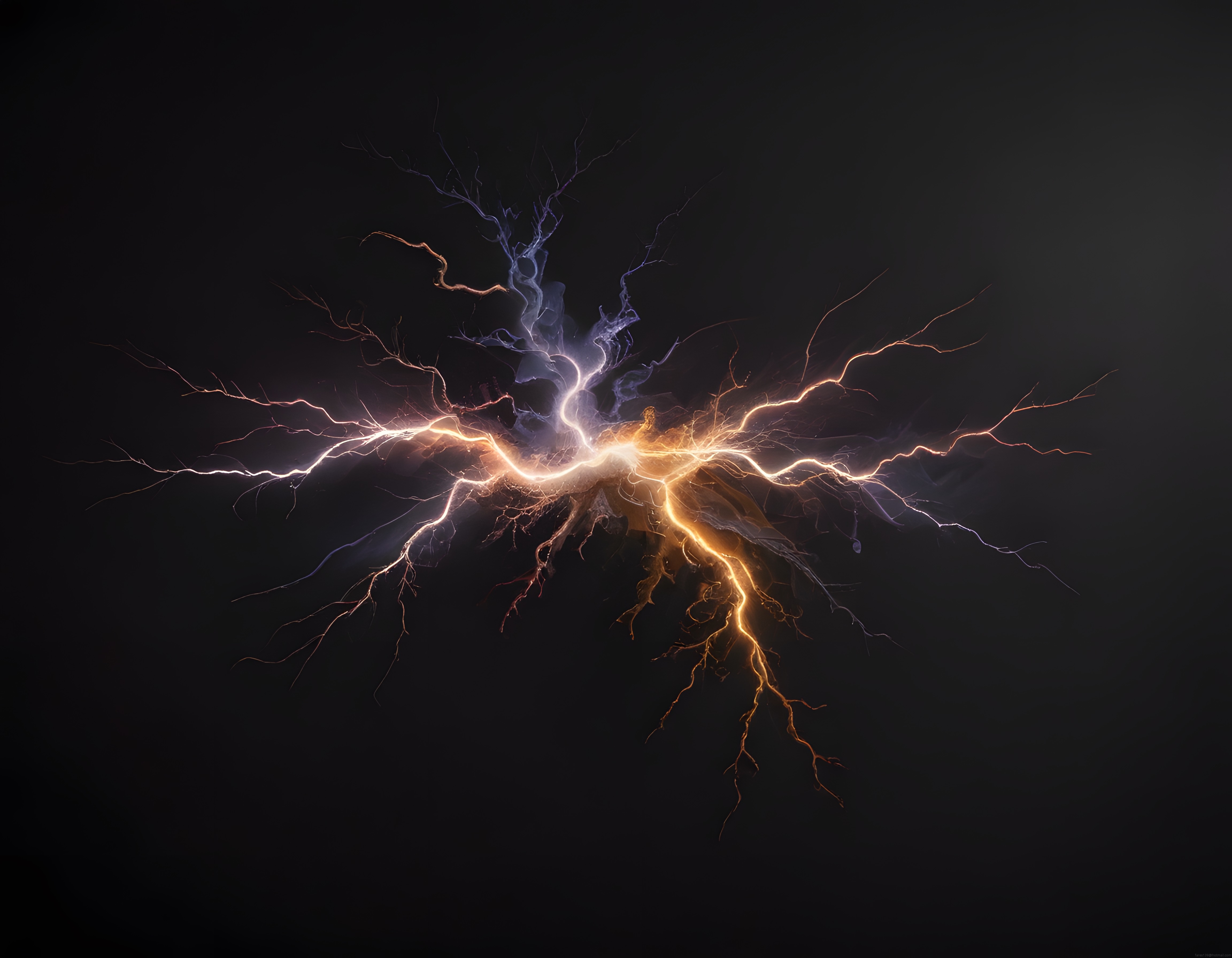 Siyah Zeminde Yıldırım ve Elektrik Enerjisi ile Soyut Dijital Sanat Eseri