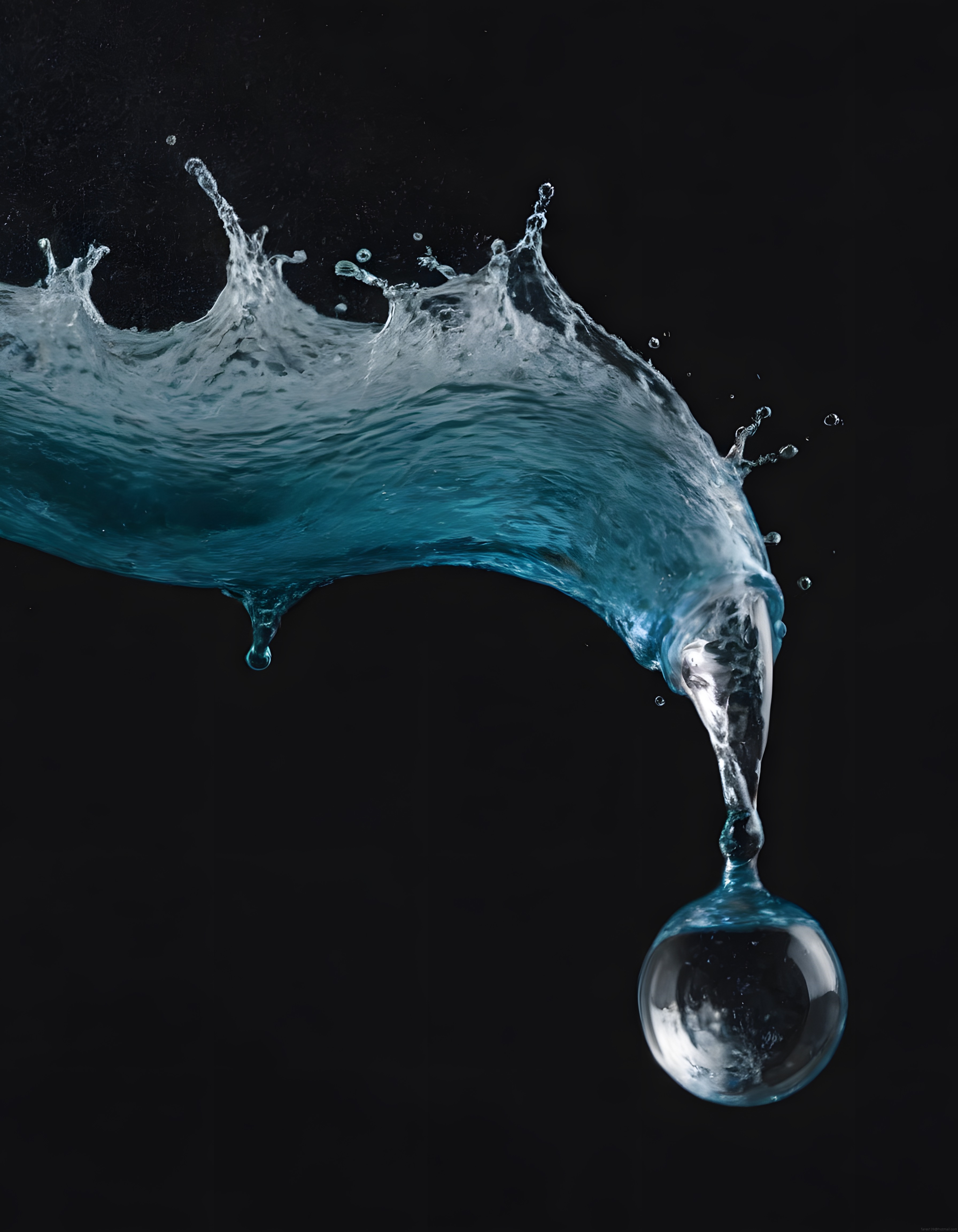 Siyah Zeminde Yüksek Hızda Çekilmiş Cam Gibi Su Sıçratması ve Damlası