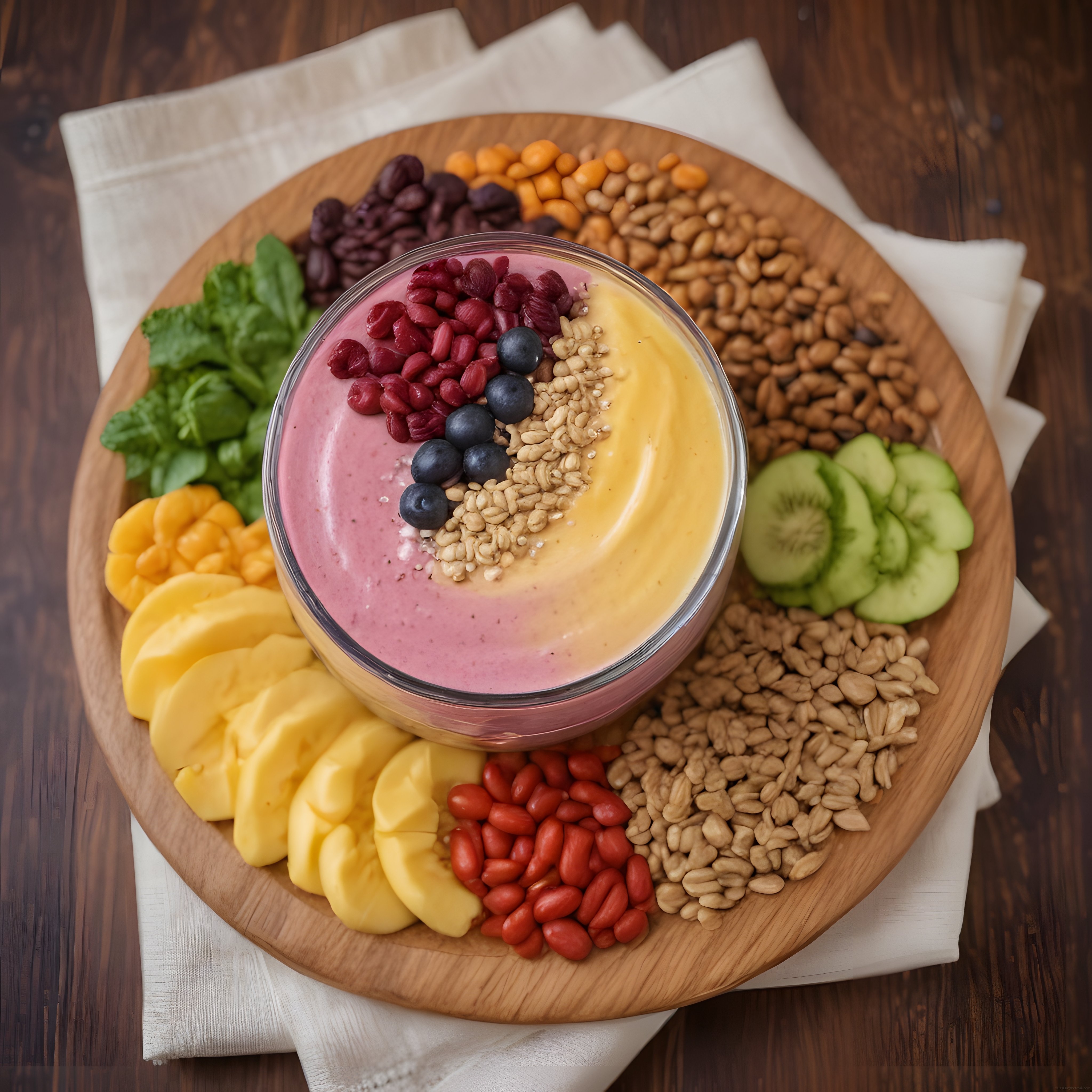 Smoothie Bowl Kahvaltı Tabağında Renkli Meyveler ve Sağlıklı Atıştırmalıklar