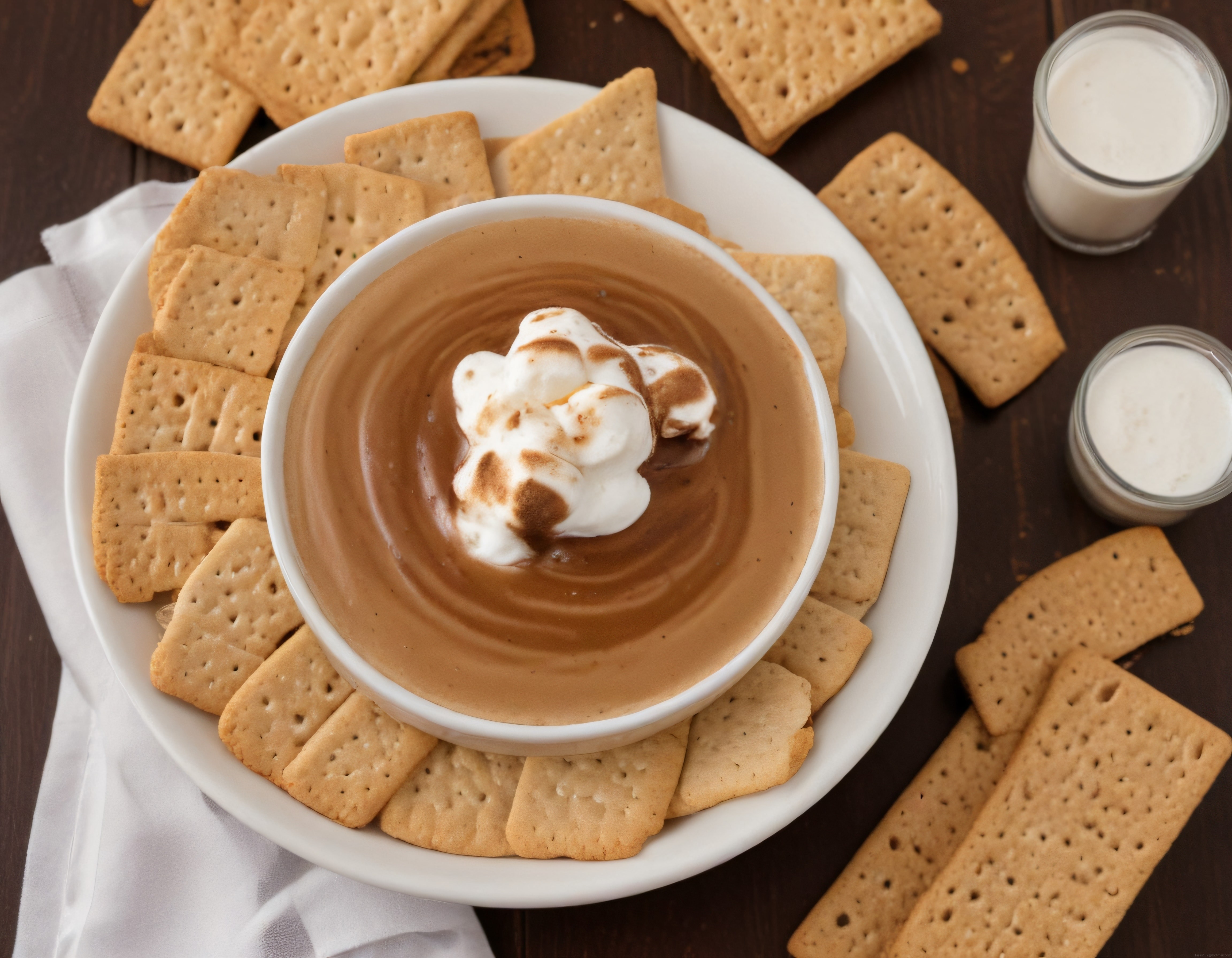 Smores Dip Sunumu: Kızarmış Marshmallowlu Çikolata Sosu ve Bisküviler