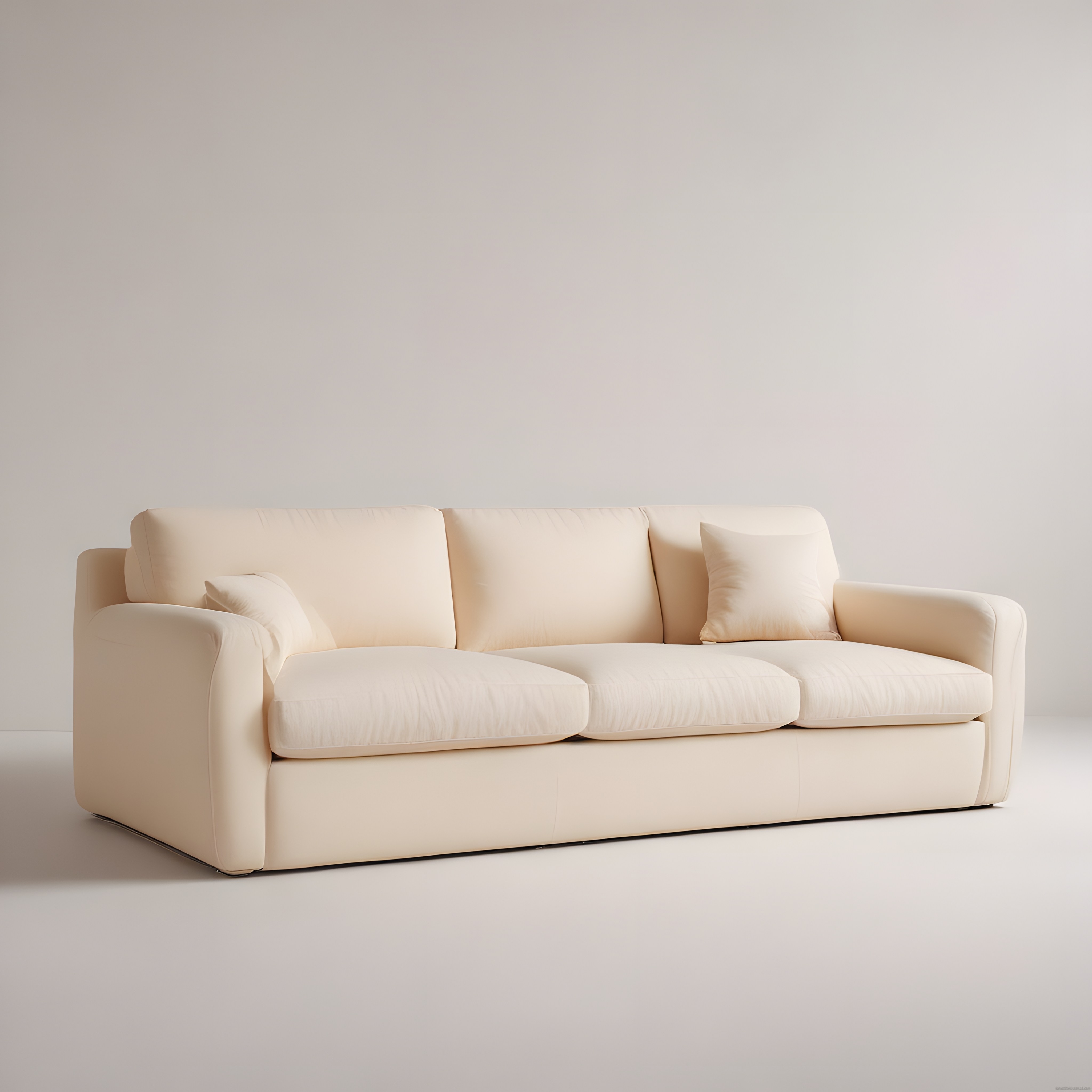 soft bej tonlarında modern üçlü kanepe ve minimalist salon dekorasyonu