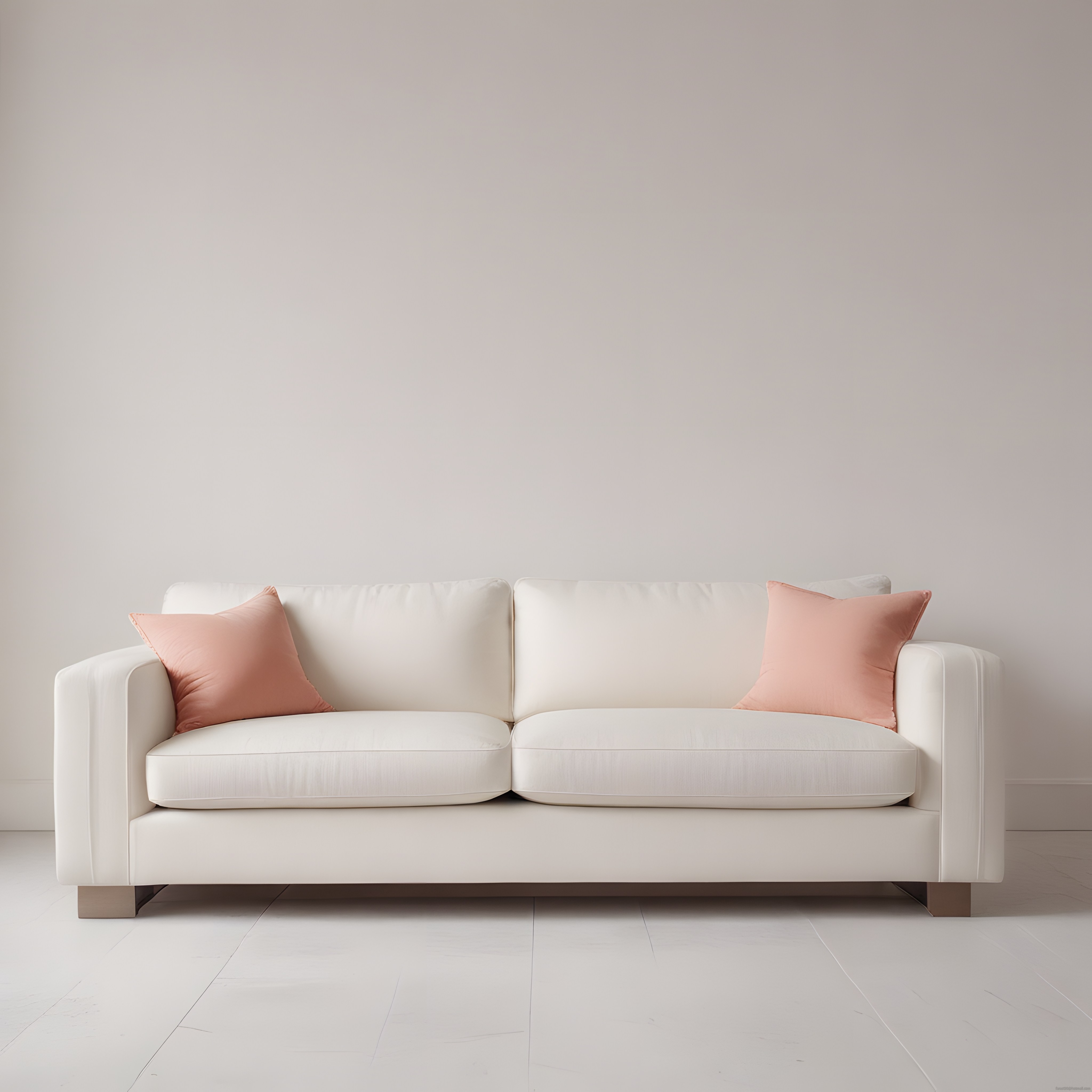 Soft Beyaz Koltuk ve Somon Yastıklarla Modern Minimalist Salon Dekoru