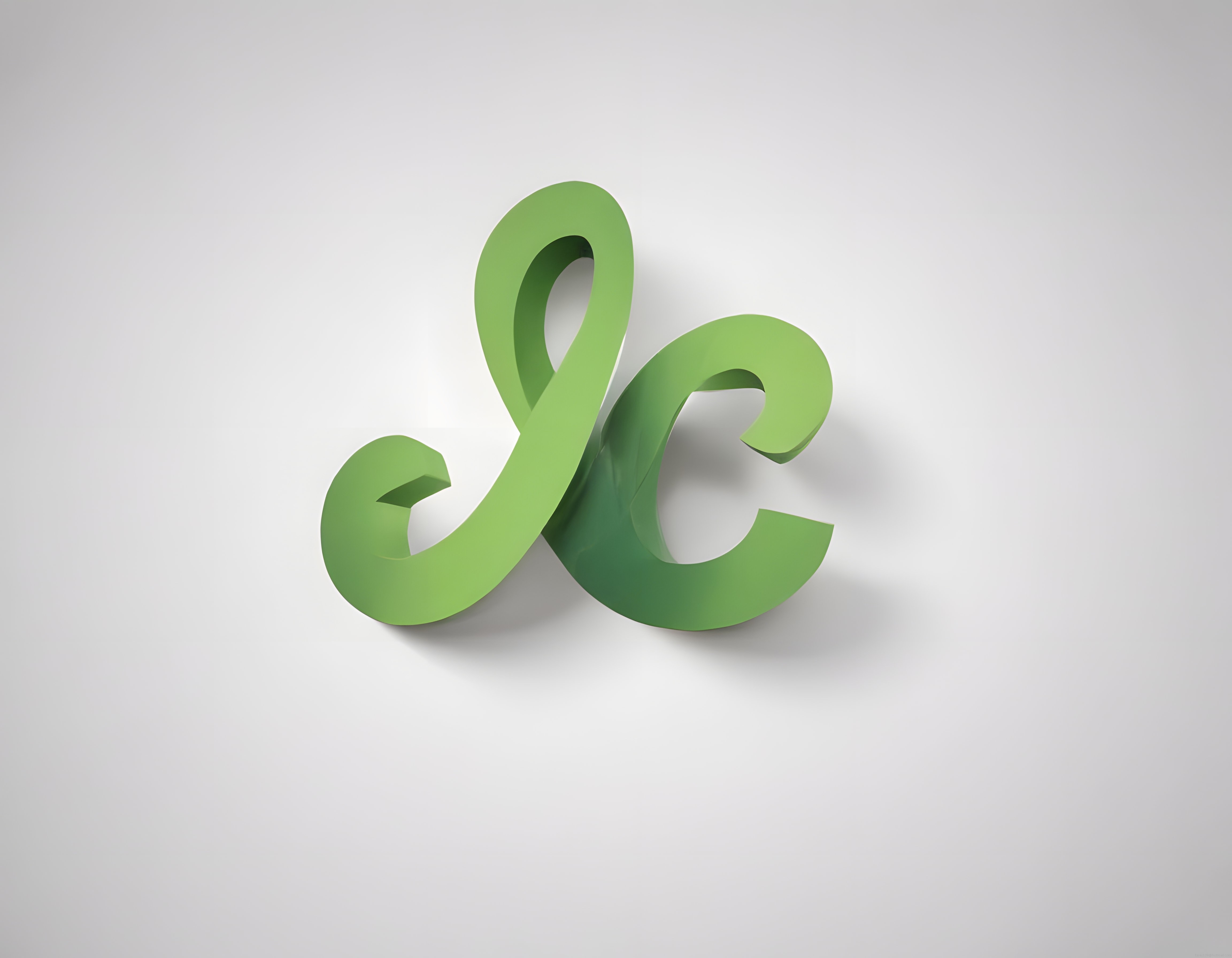 Soft gölgeli açık gri arka planda yeşil 3D logo ve tipografi tasarımı