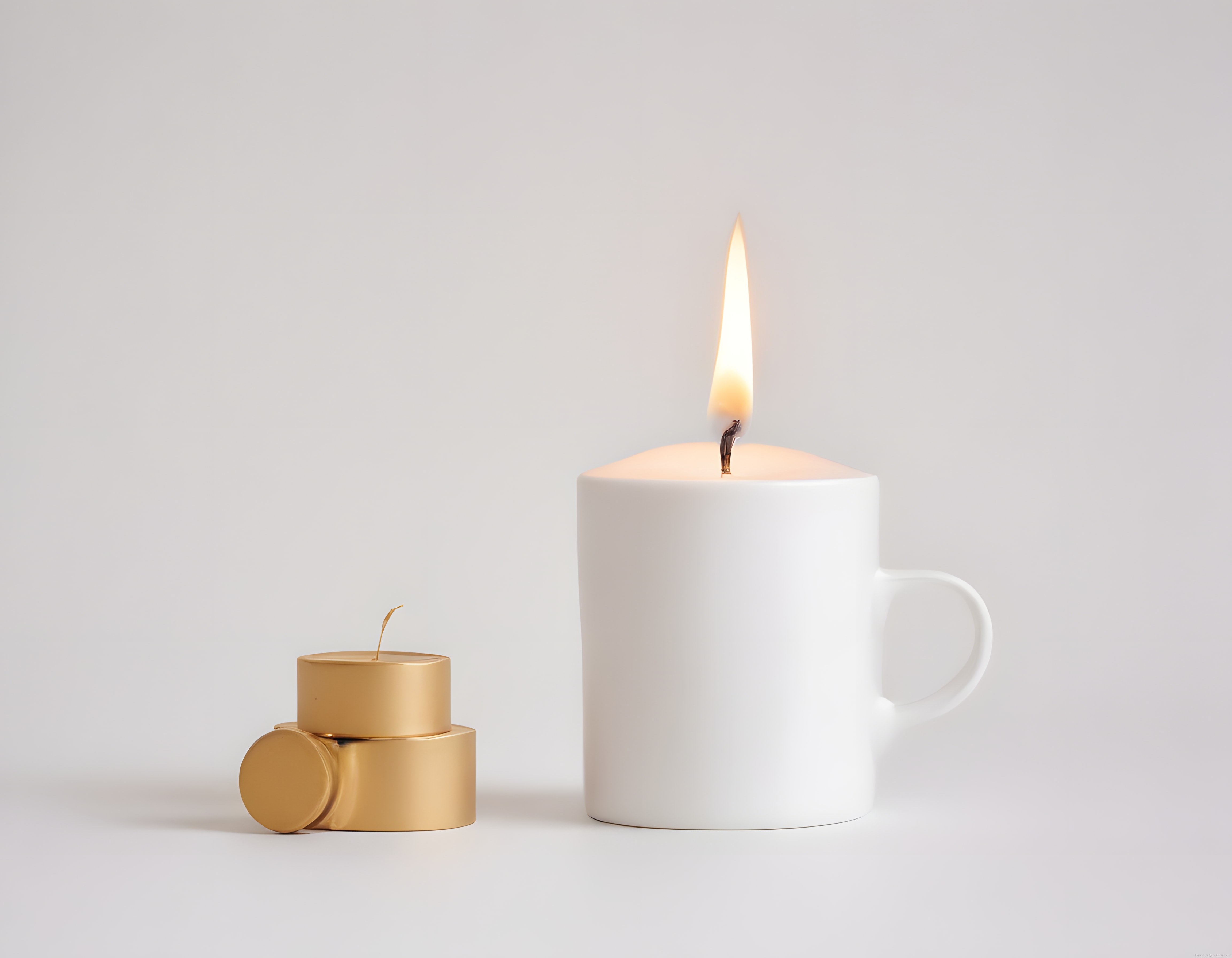 Soft Işıkta Minimalist Beyaz Mum ve Altın Tonlarında Dekoratif Aksesuarlar