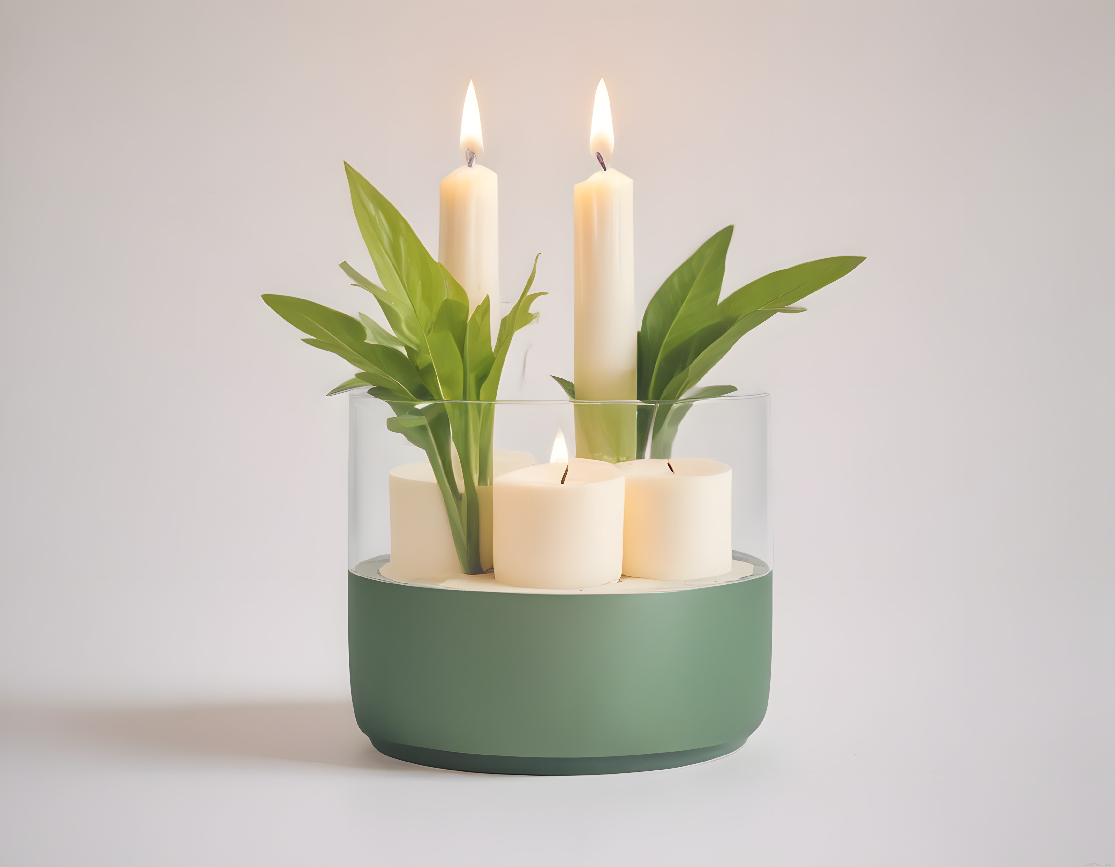 Soft Mum Işığında Huzurlu Ev Dekoru: Yeşil Yapraklı Minimalist Mumluk