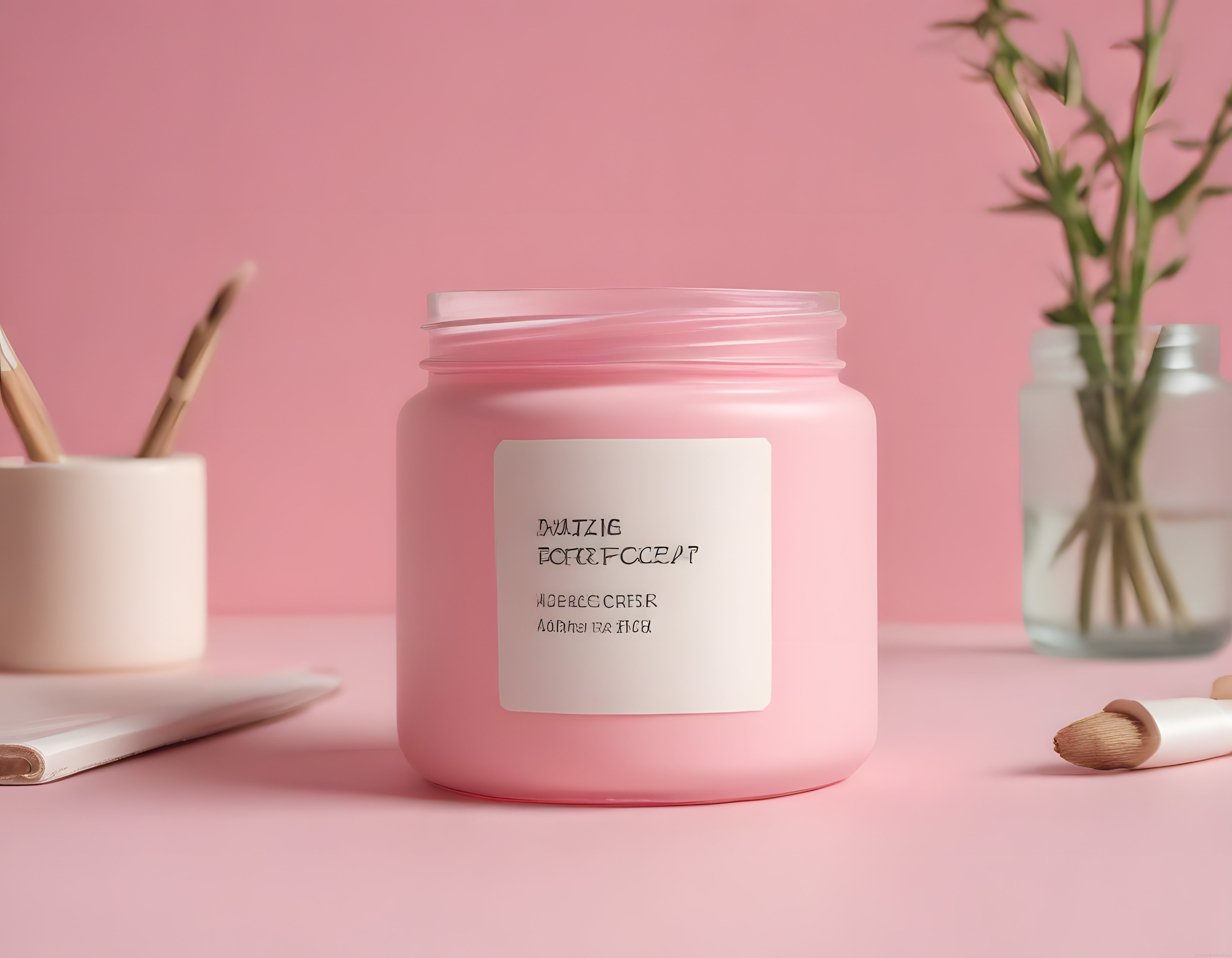 Soft pembe stüdyo atmosferinde kozmetik kavanozu ürün mockup ve marka konsepti
