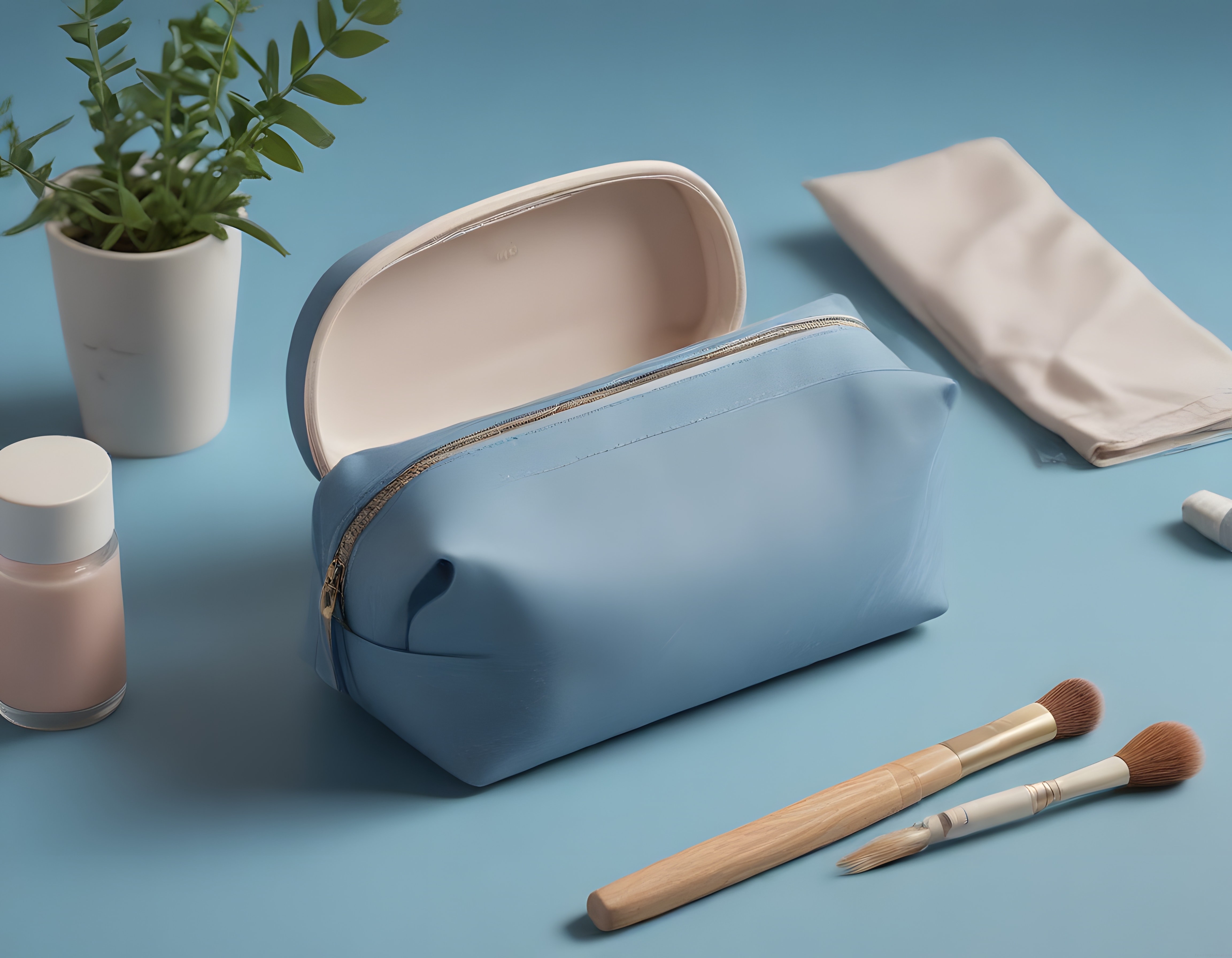 Soft Renklerde Makyaj Çantası ve Bambu Fırçalarla Minimal Güzellik Köşesi