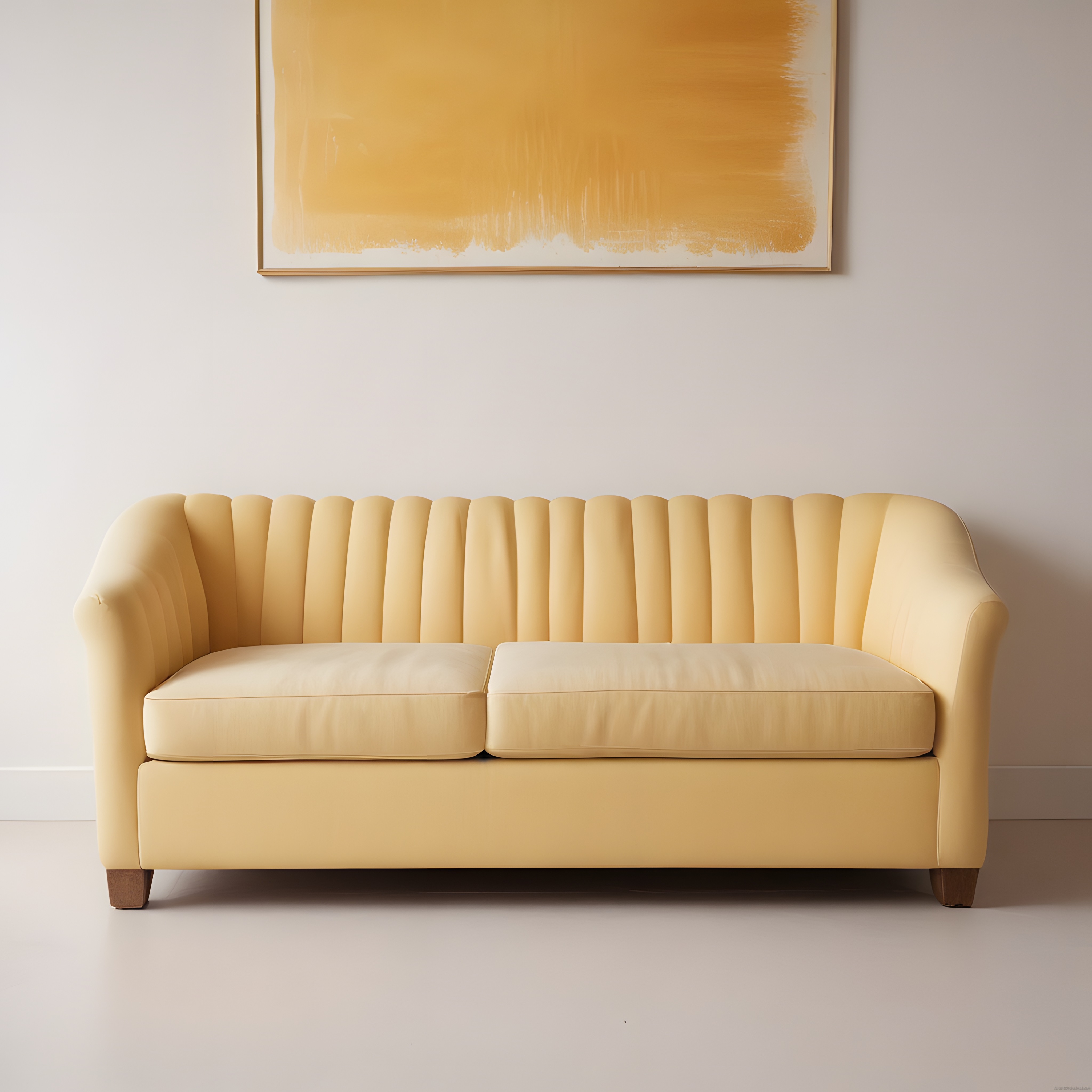 Soft Sarı Kabartmalı Kanepe ve Soyut Tablo ile Sade Modern Salon Dekoru