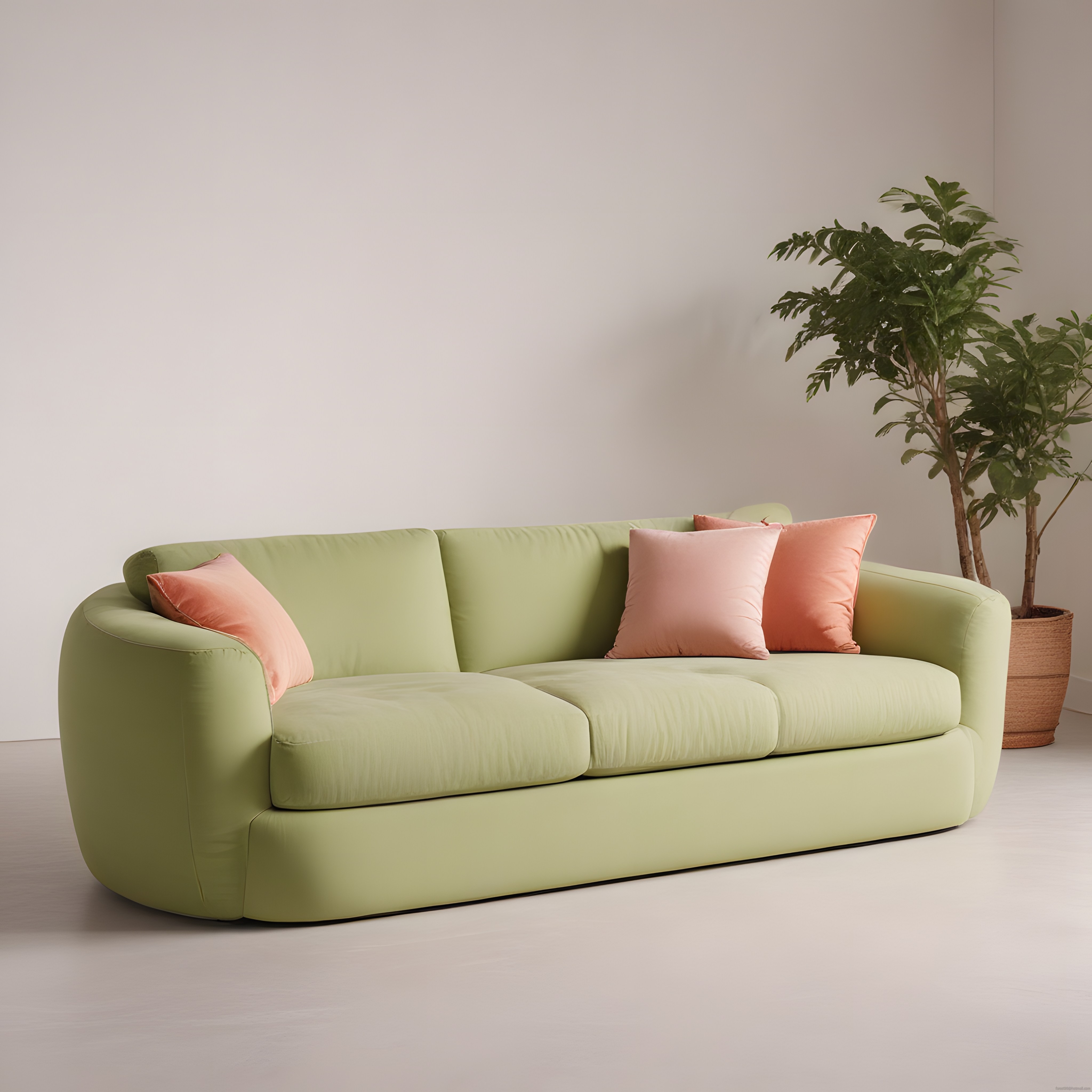 Soft Yeşil Kanepe ve Pembe Yastıklarla Ferah Modern Salon Köşesi