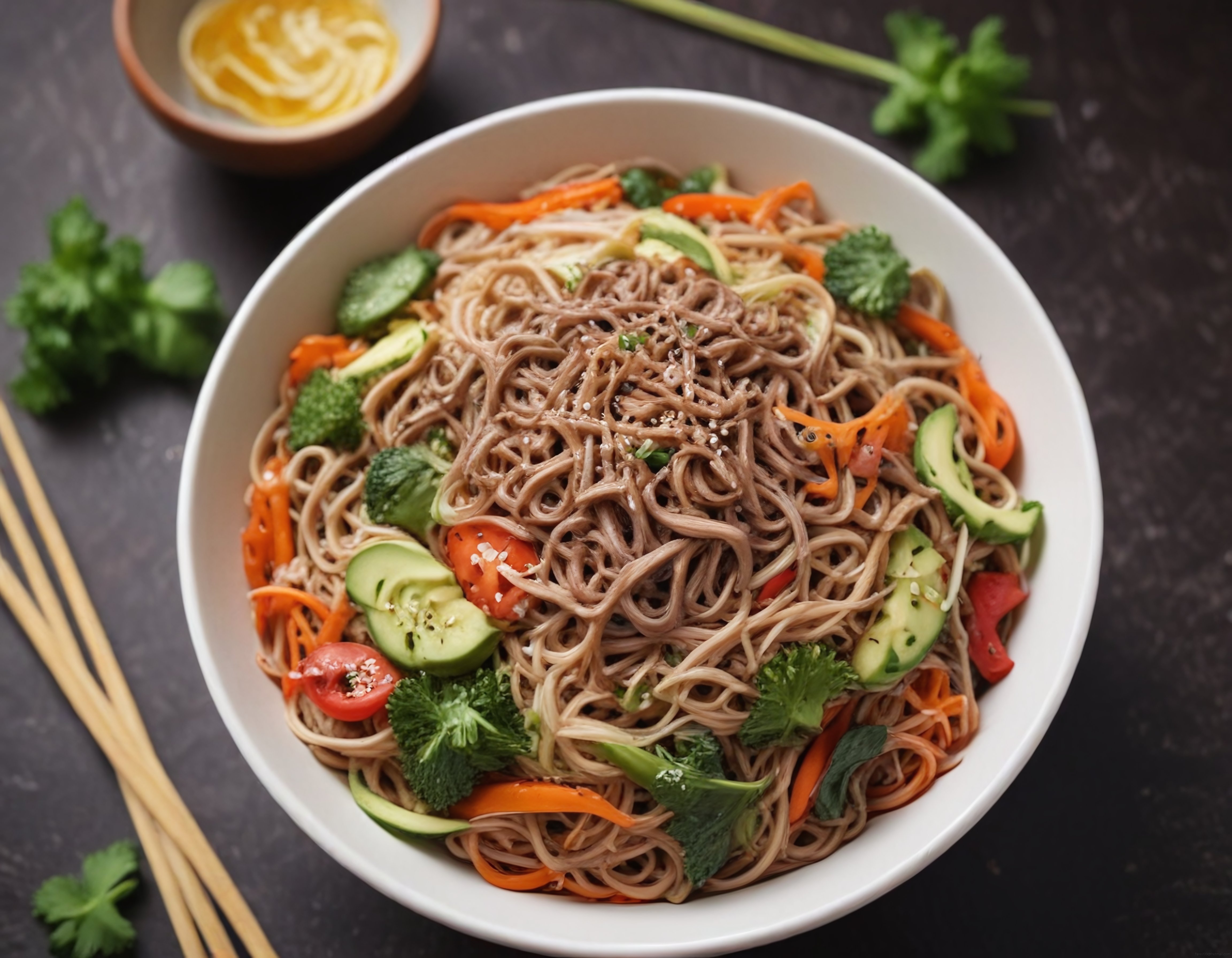 Soğuk Soba Erişte Salatası: Taze Sebzeler, Susam ve Limon Sosu