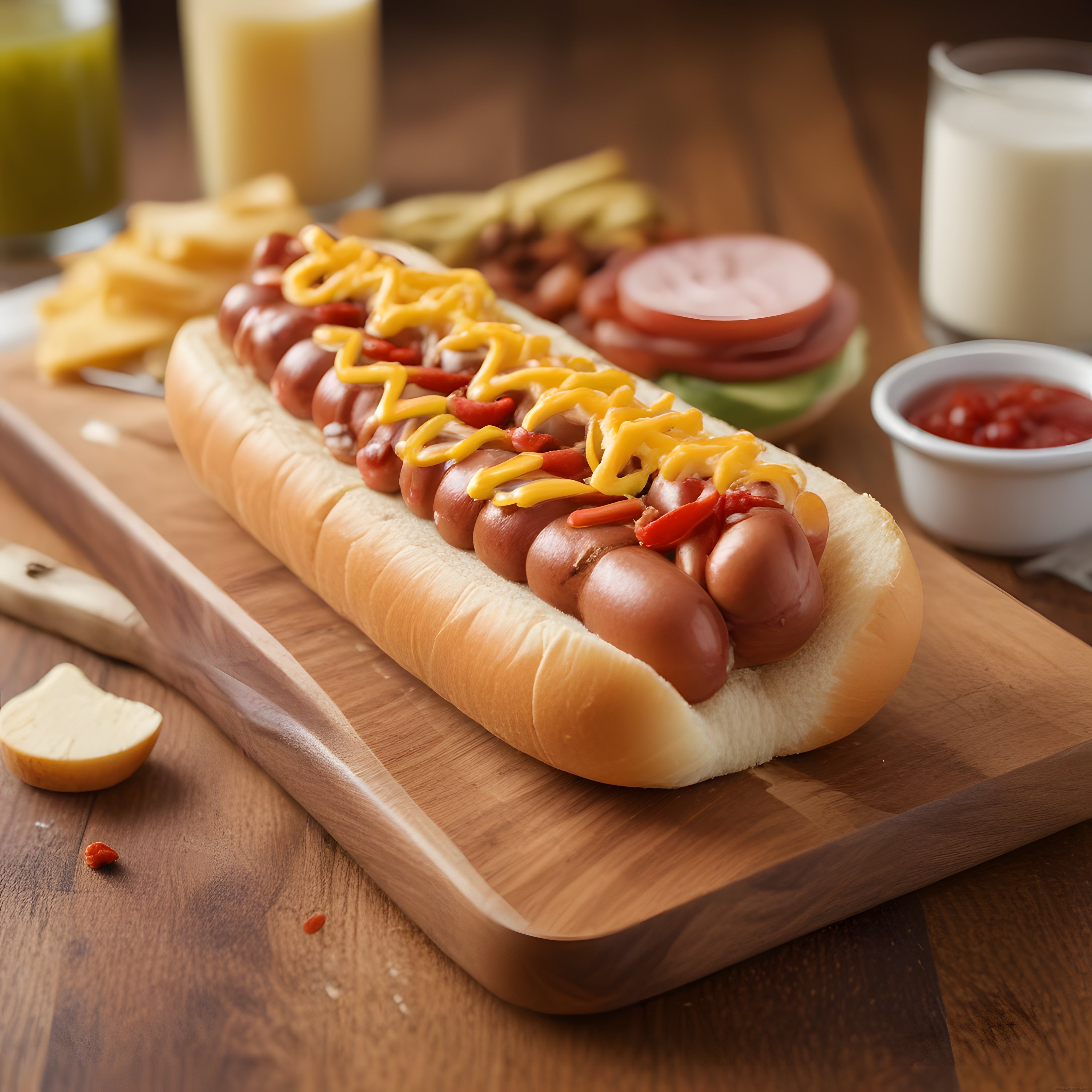 Sokak lezzeti hot dog: Hardallı sosisli sandviç ve ahşap sunum detayları