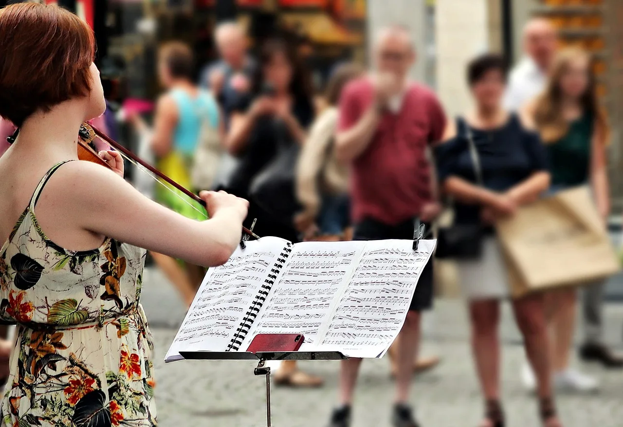 Sokakta keman çalan müzisyen - klasik müzik performansı