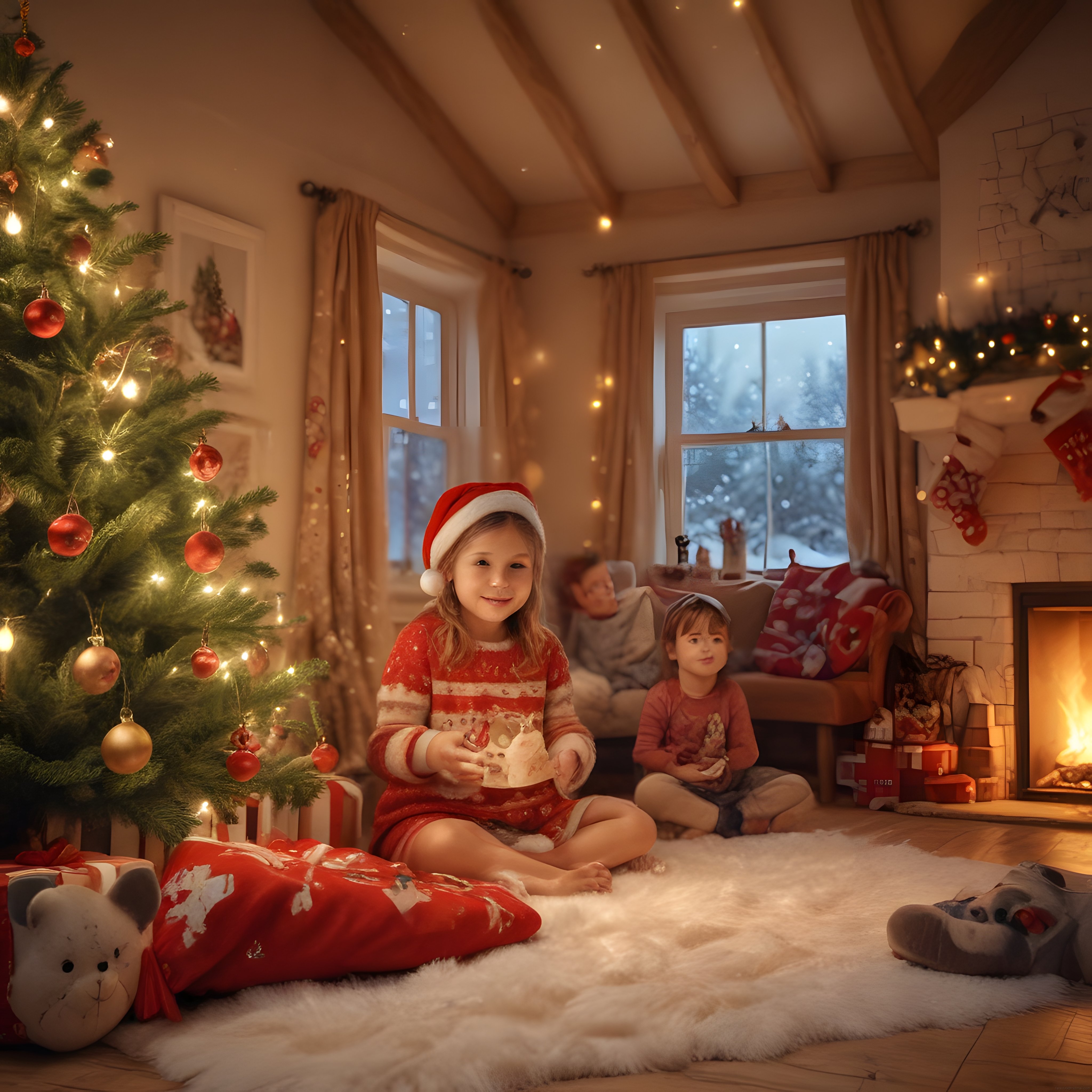 Şömine başında sıcacık bir Noel sabahı: Çocuklar hediyeleriyle mutlu anlar yaşıyor