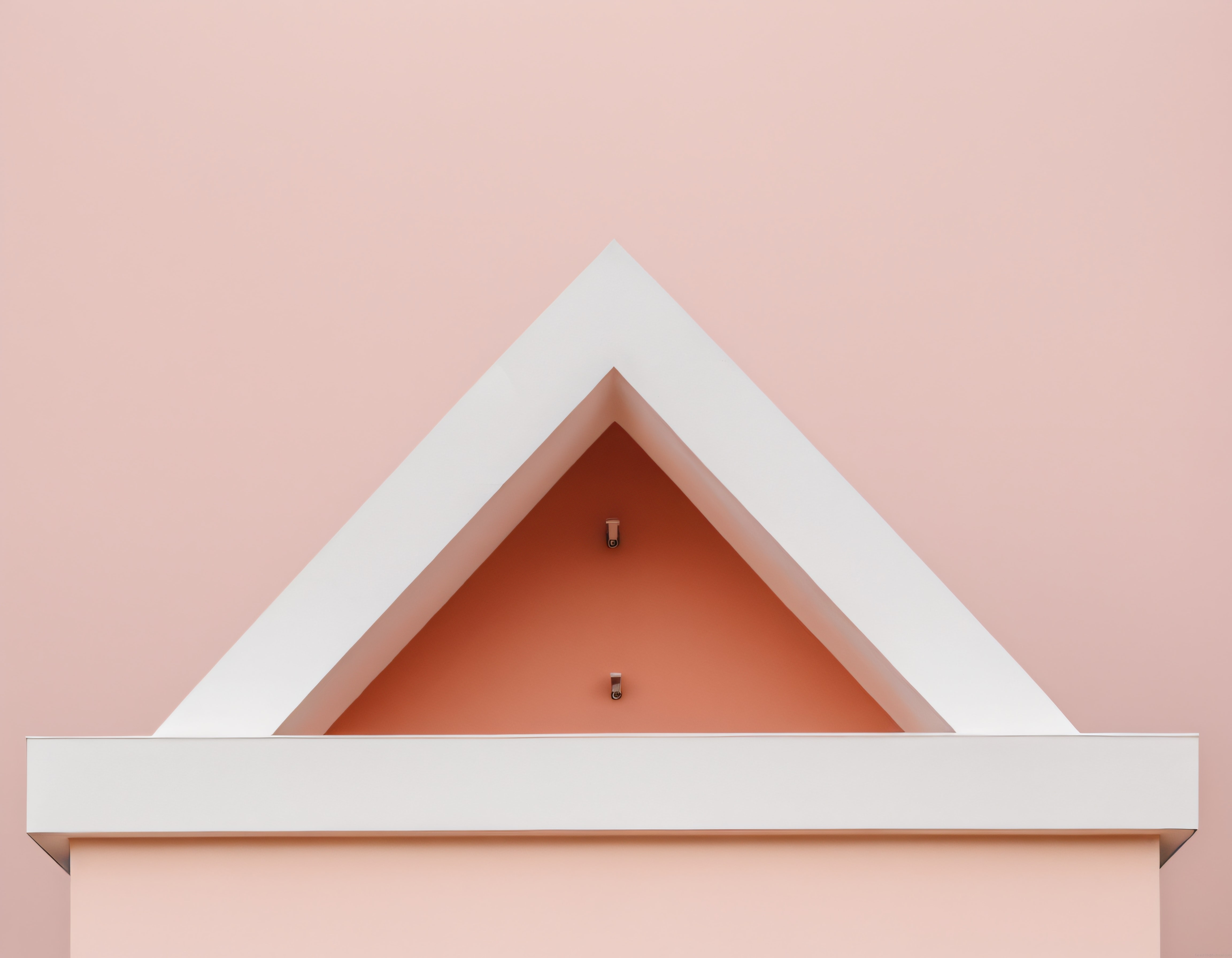 Somon tonlarda pembe duvar üzerinde üçgen geometrik çerçeveli modern mimari detay