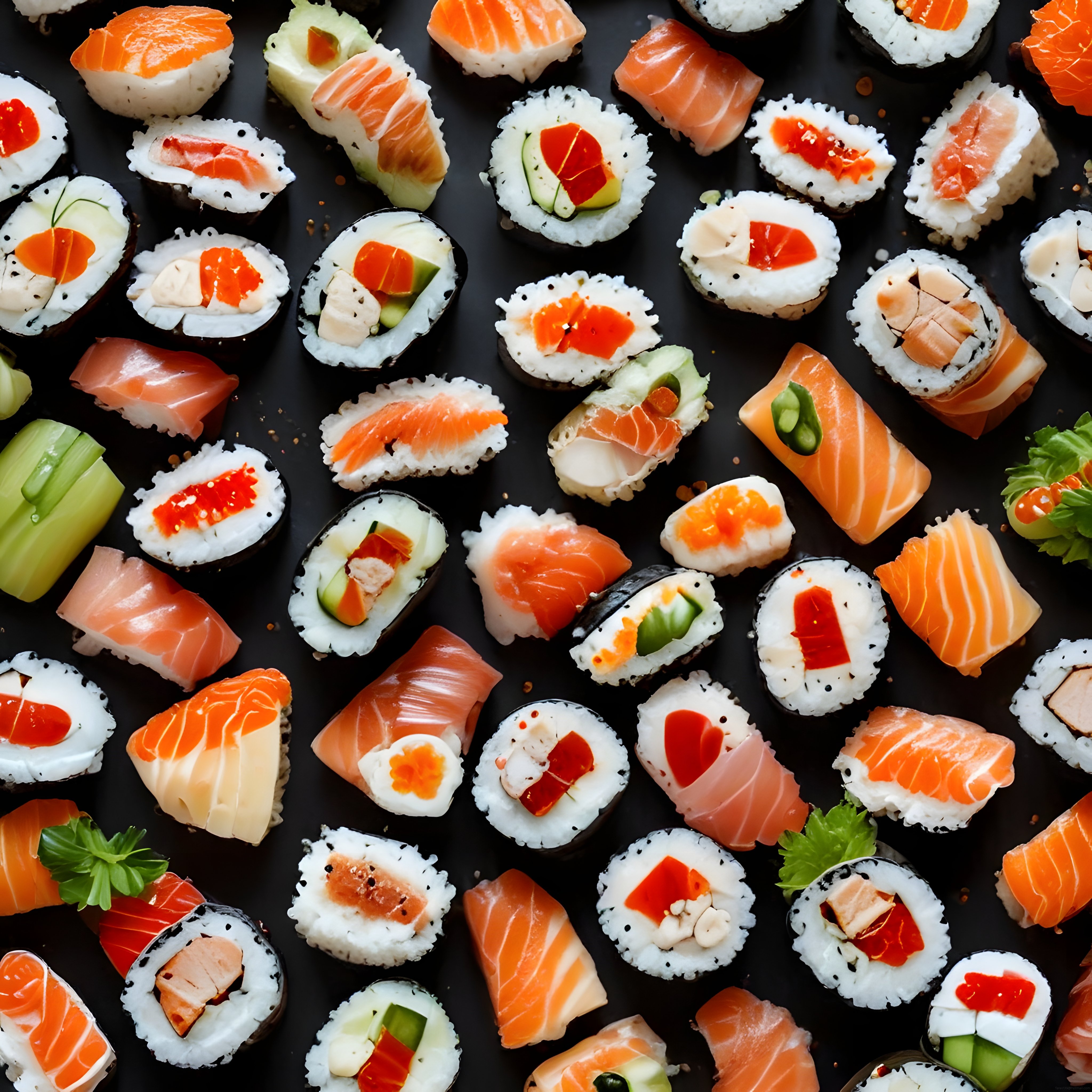 Somon ve Avokadolu Sushi Çeşitleriyle Renkli Japon Mutfağı Sunumu
