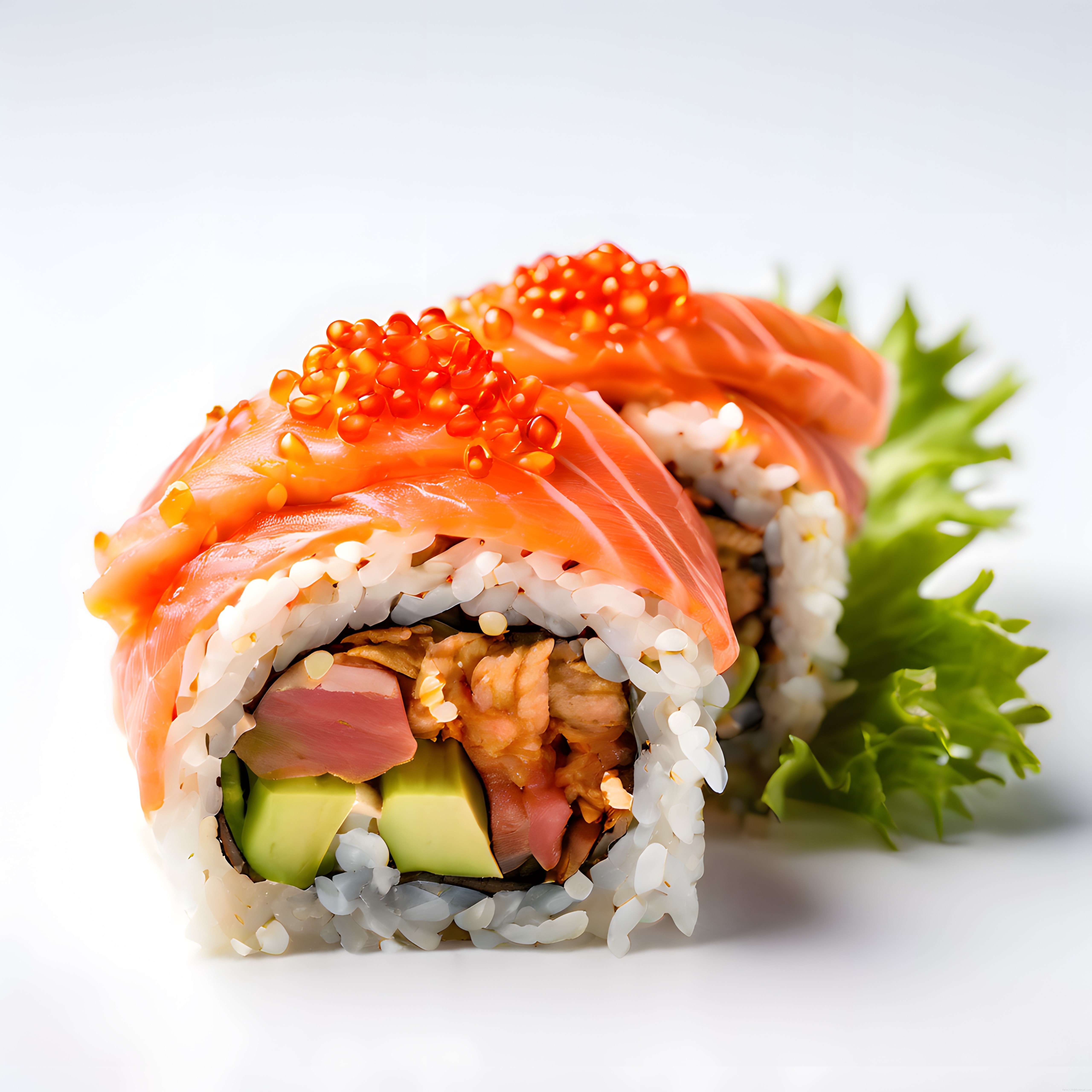 Somoni Kırmızı Havyarla Süslenmiş Göz Alıcı Sushi Rulo Çifti