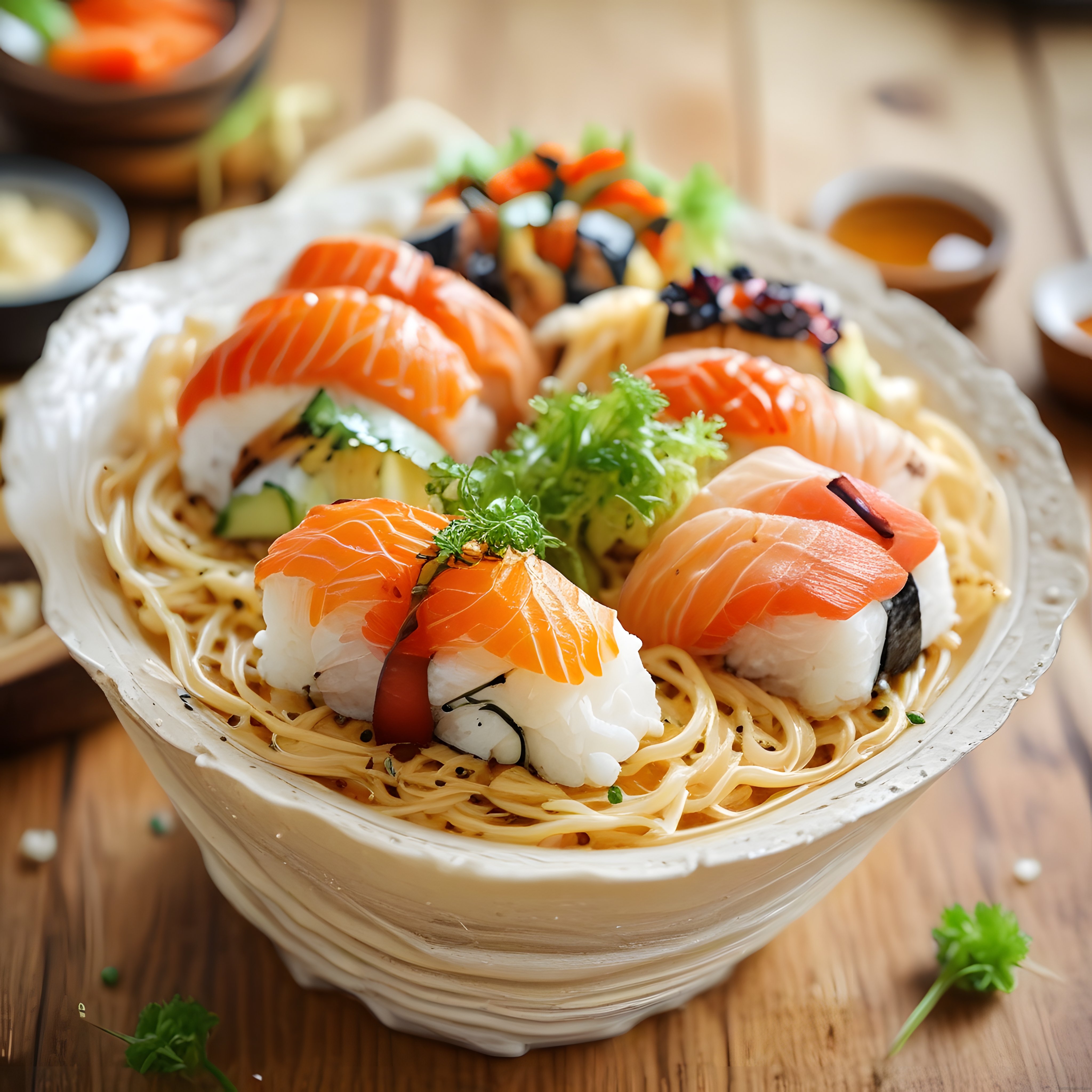 Somonlu Sushi ve Makarna ile Şık Japon Sunumu: Davetkar Sofra Hazırlığı