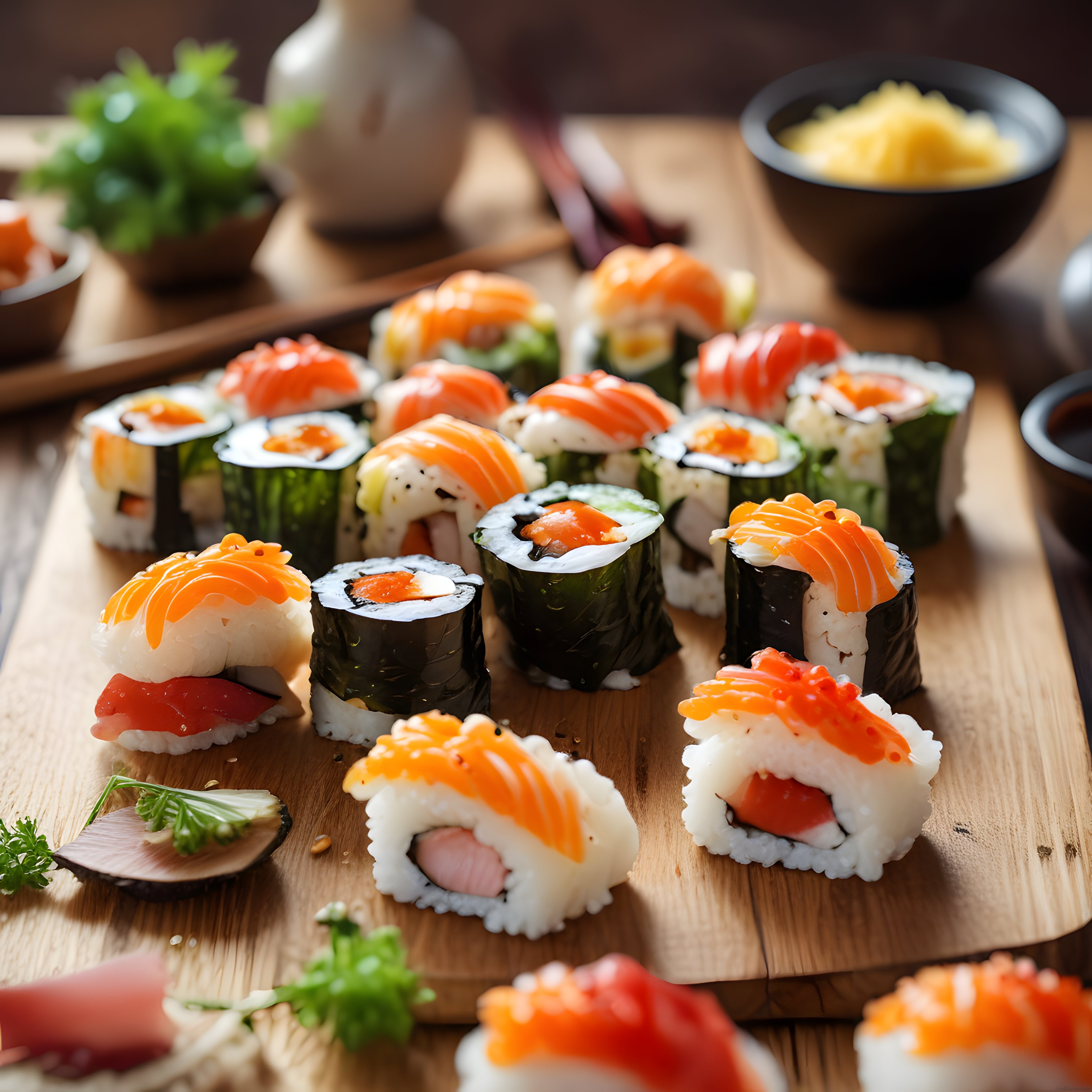 Somonlu ve Ton Balıklı Sushi Çeşitleri ile Lezzetli Japon Mutfağı Sunumu