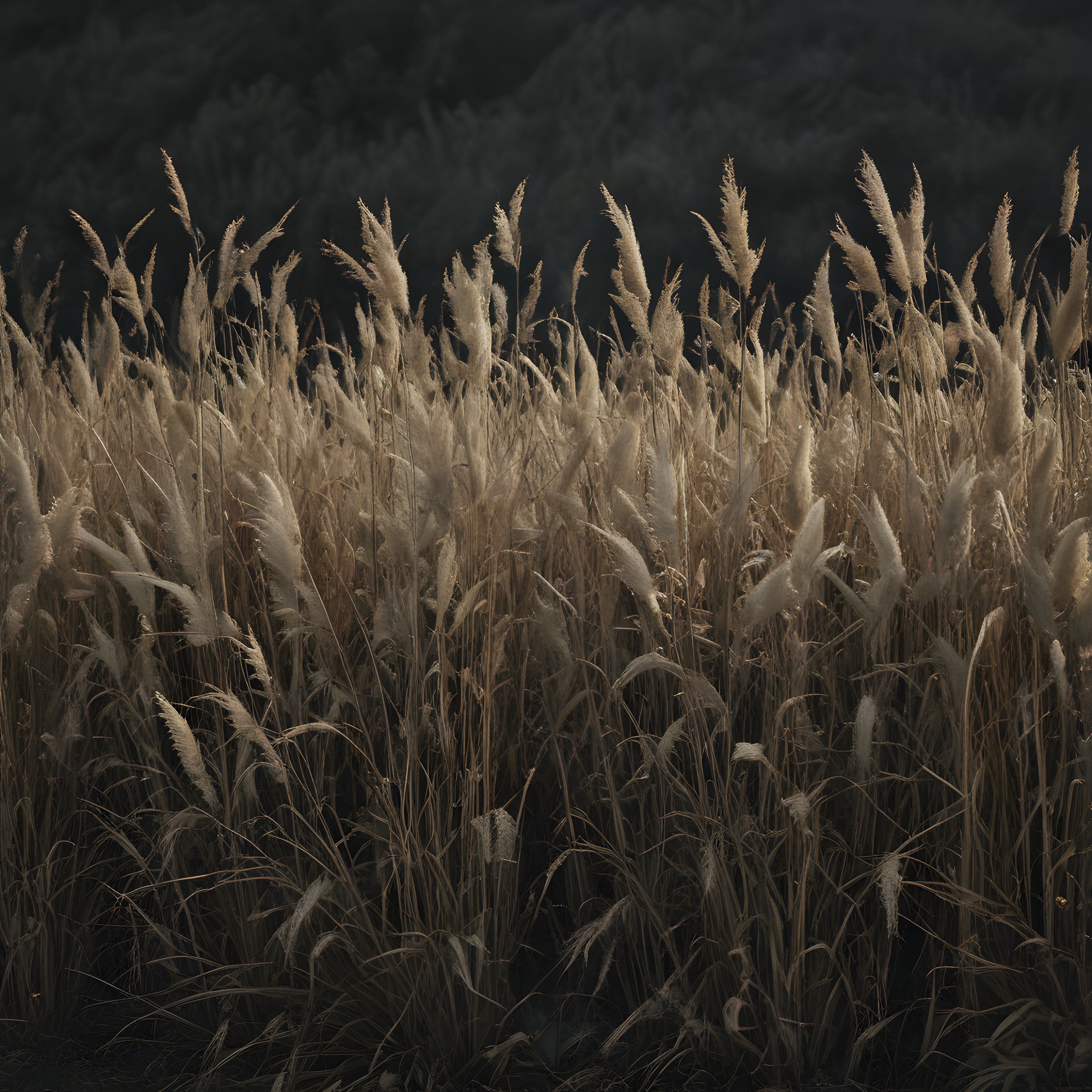Sonbahar Akşamında Karanlık Arka Planlı Pampas Otu Tarlası Manzarası