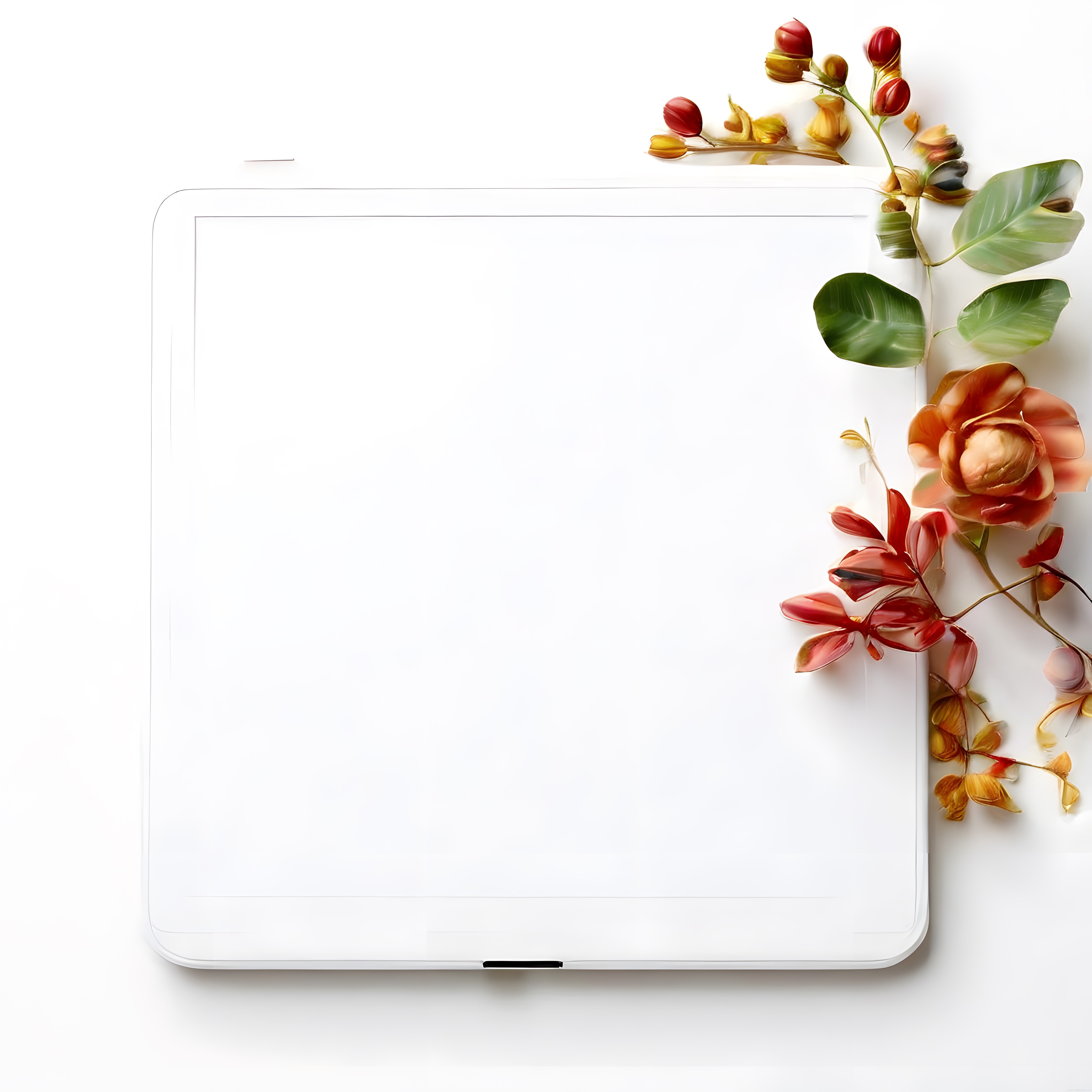 Sonbahar Çiçekleri ve Beyaz Tablet ile Minimalist Dekor Düzenlemesi