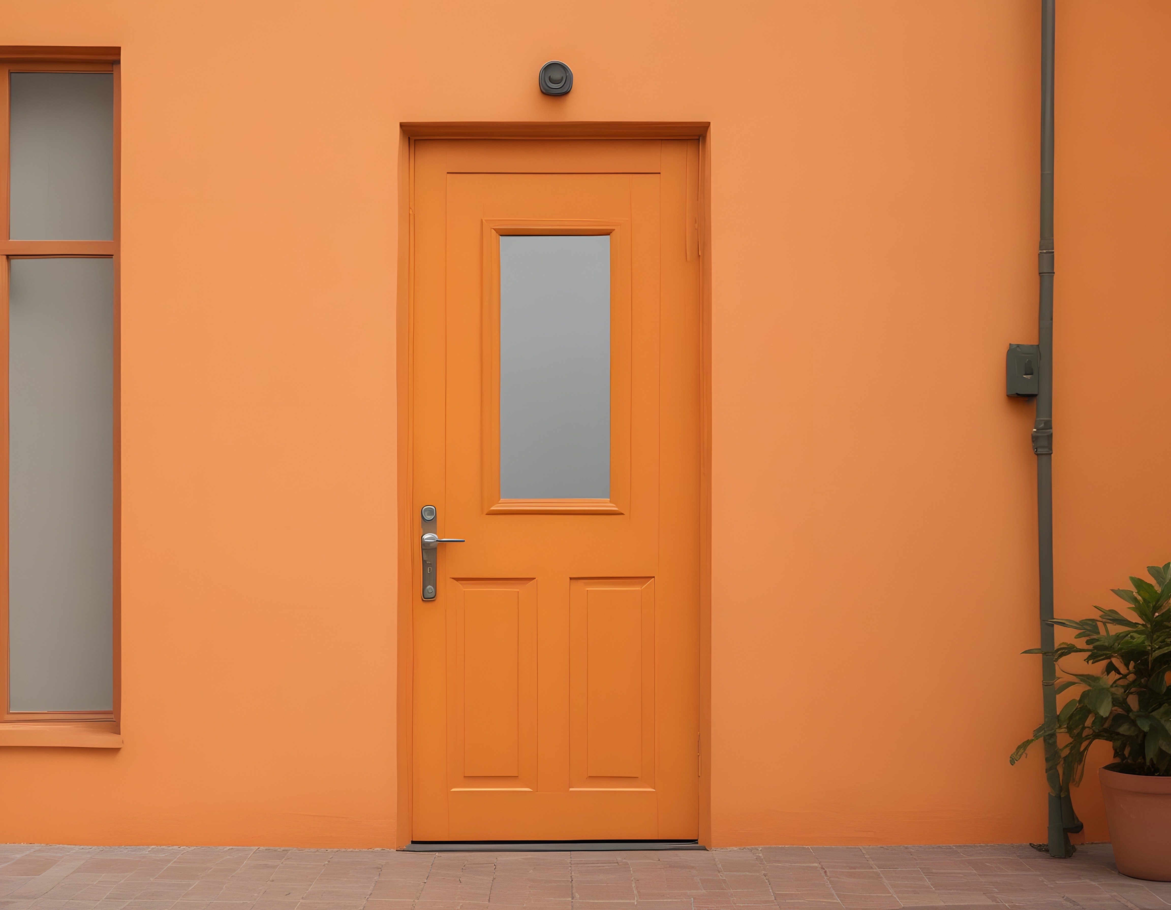 Sonbahar Esintili Turuncu Cephe ve Modern Minimal Kapı Tasarımı