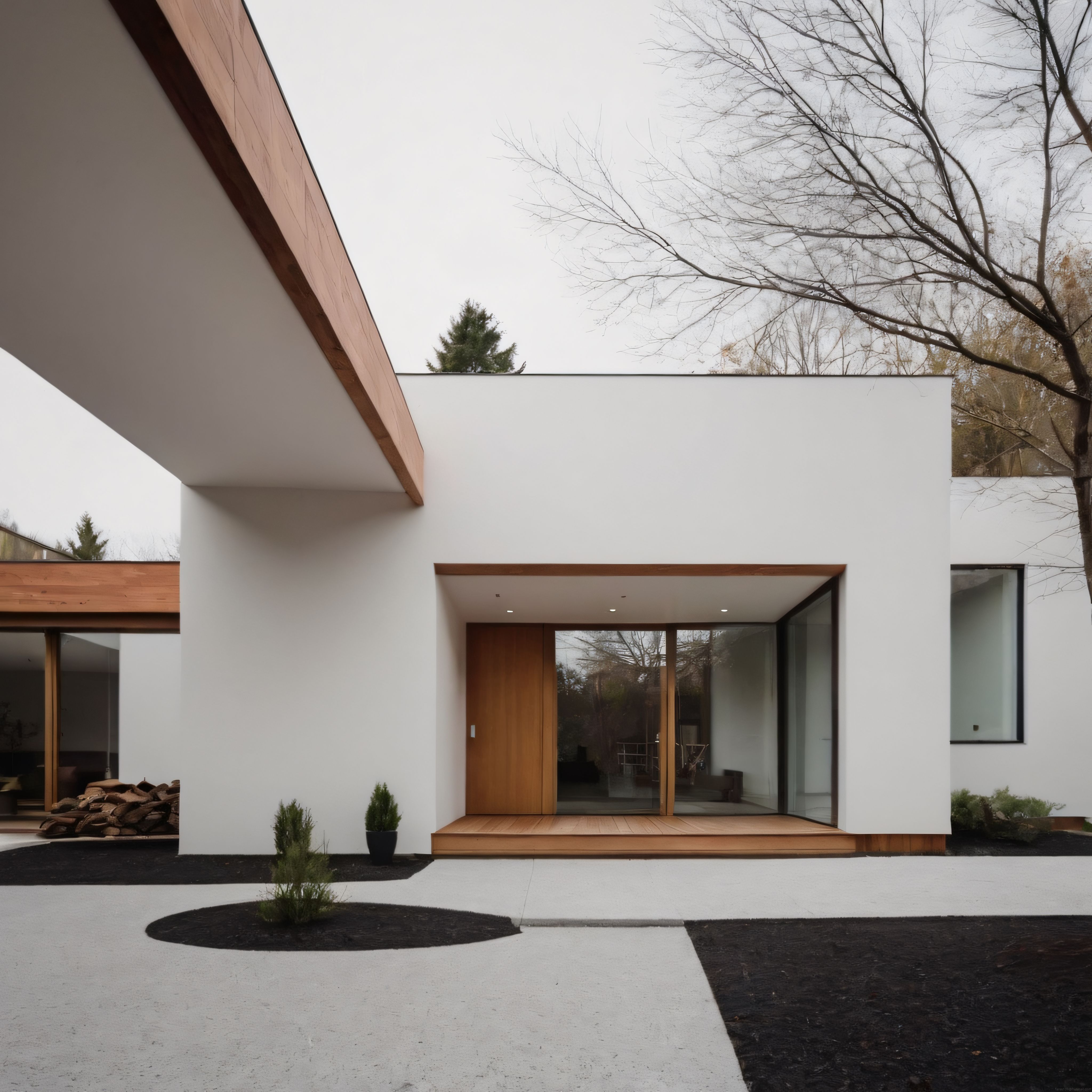Sonbahar Havasında Modern Minimalist Ev Cephesi ve Ahşap Detaylar Sonbahar Havasında Modern Minimalist Ev Cephesi ve Ahşap Detaylar