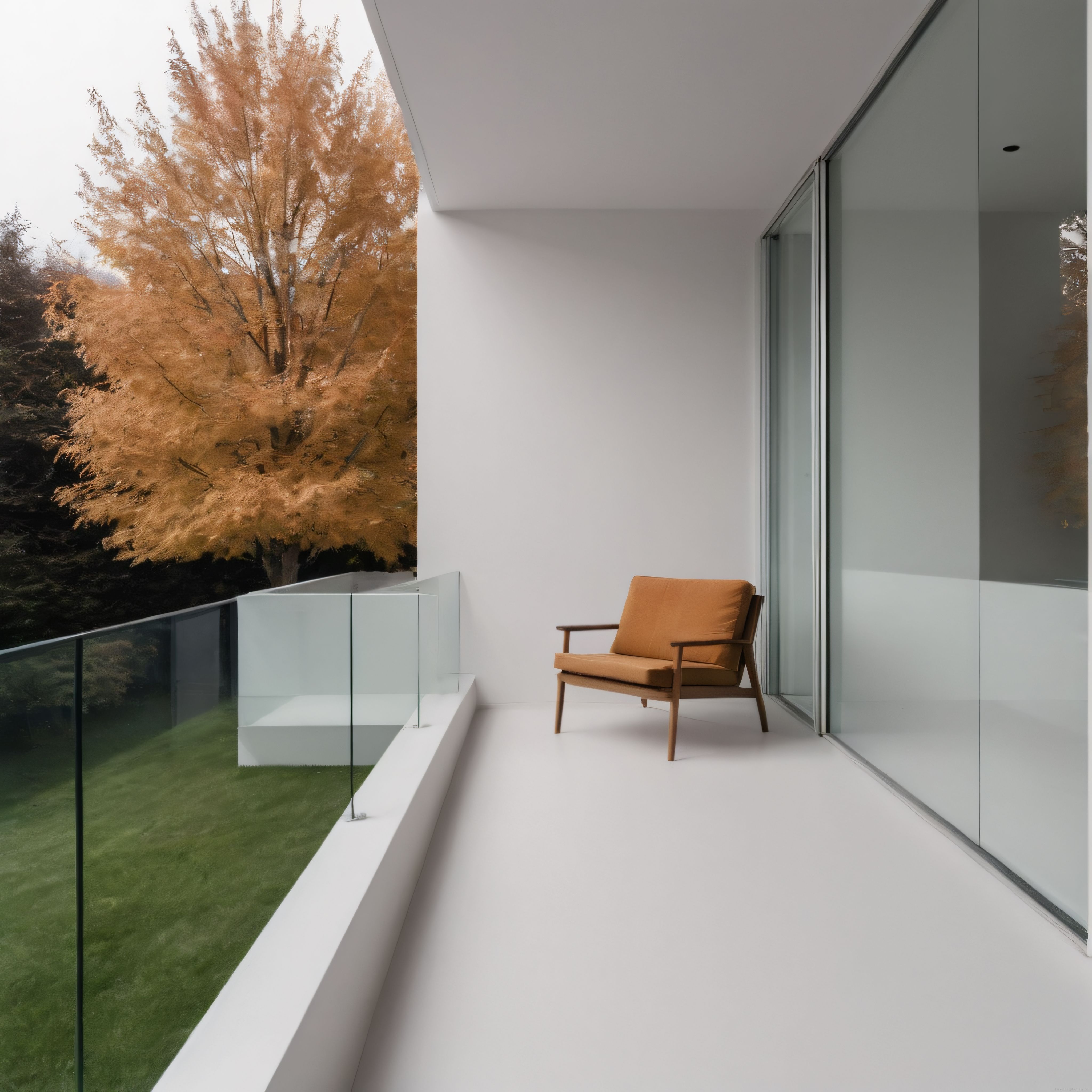 Sonbahar Manzaralı Minimalist Balkon ve Modern Cam Korkuluk Detayları