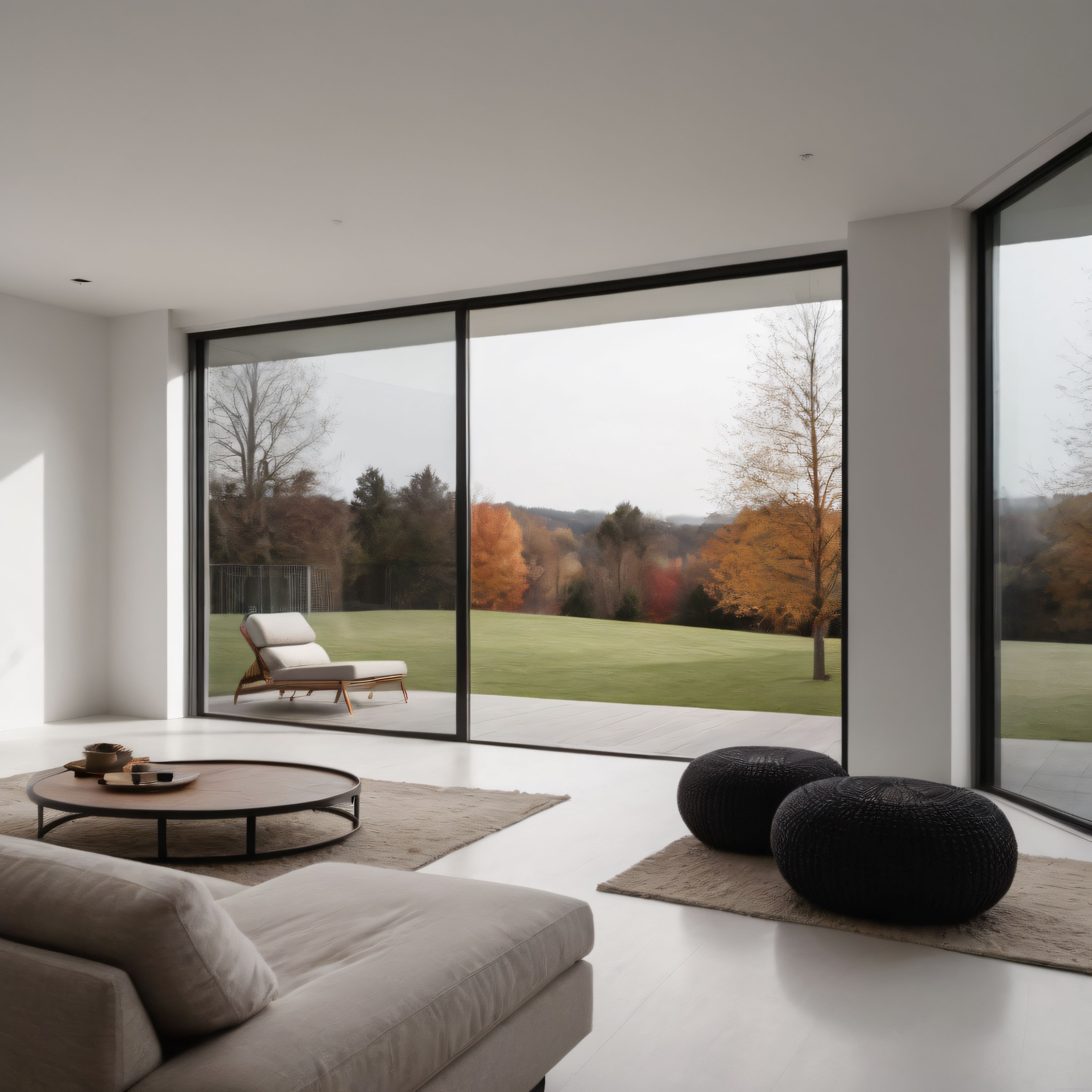 Sonbahar Manzaralı Modern Minimalist Lüks Salon İç Mekan Dekorasyonu