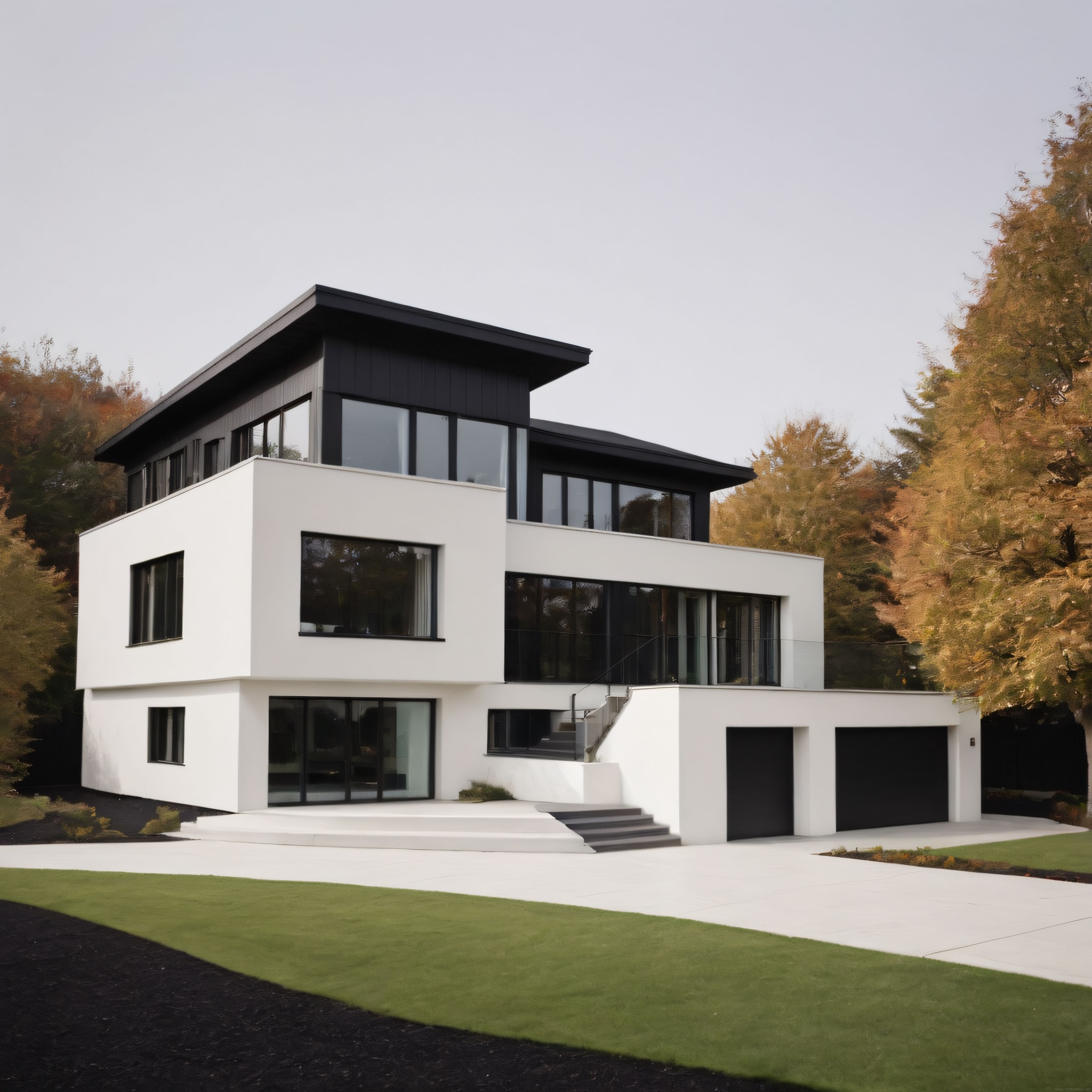 Sonbahar Manzaralı Ormanın İçinde Yer Alan Modern ve Minimalist Villa Tasarımı