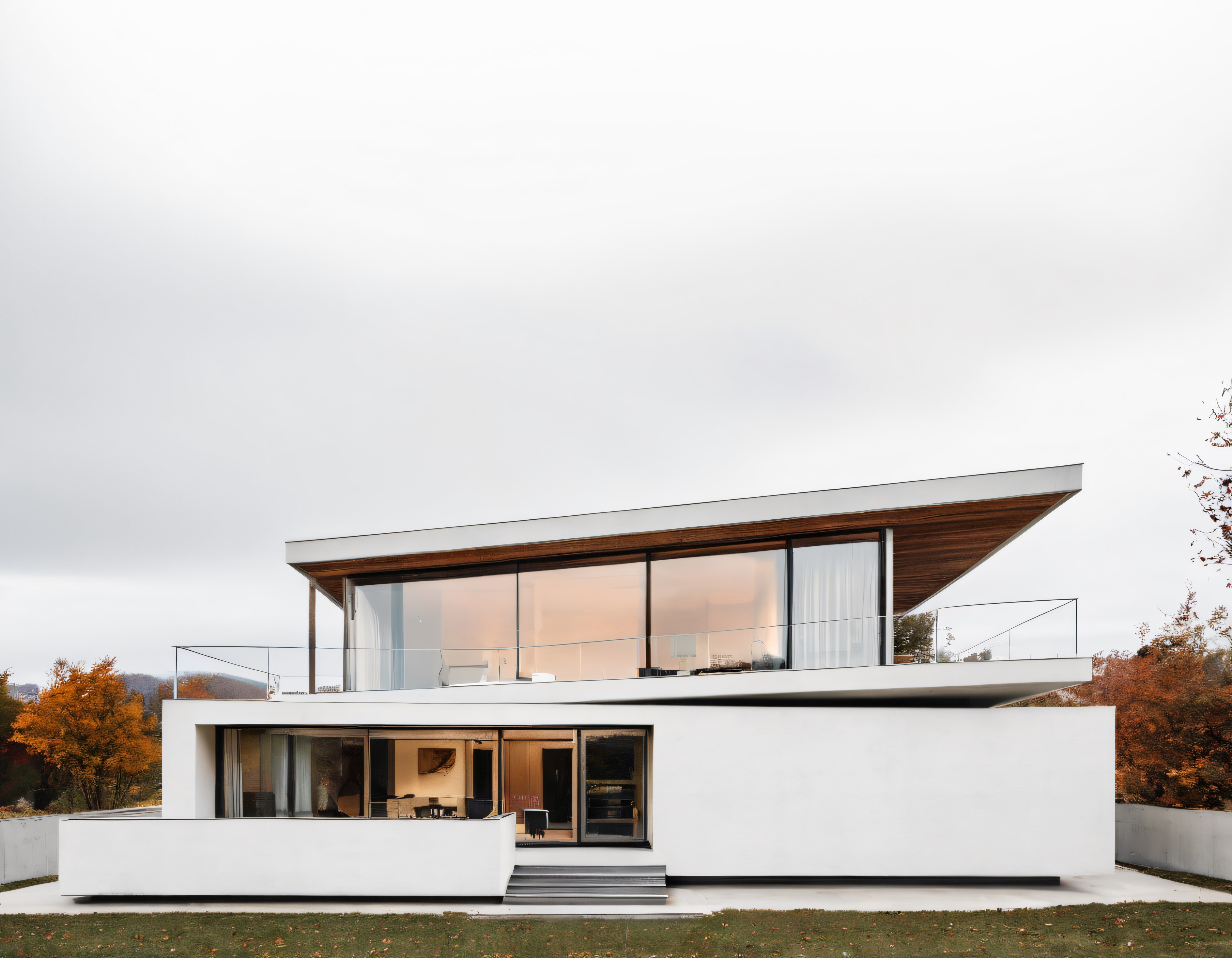 Sonbahar Manzarasına Açılan Minimalist Çağdaş Villa Tasarımı Sonbahar Manzarasına Açılan Minimalist Çağdaş Villa Tasarımı