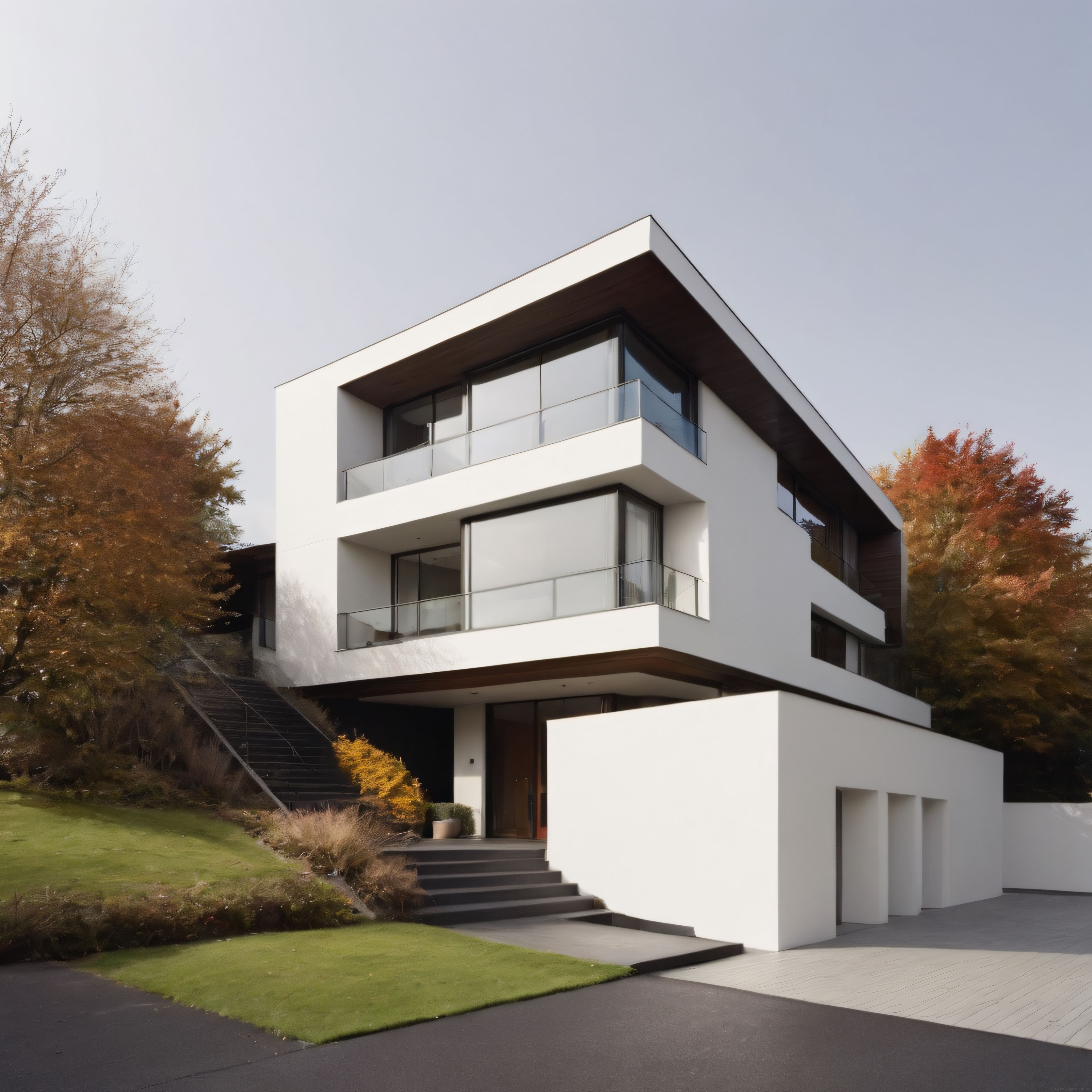 Sonbahar Ormanı İçinde Modern Minimalist Villa ve Çarpıcı Mimari Tasarım