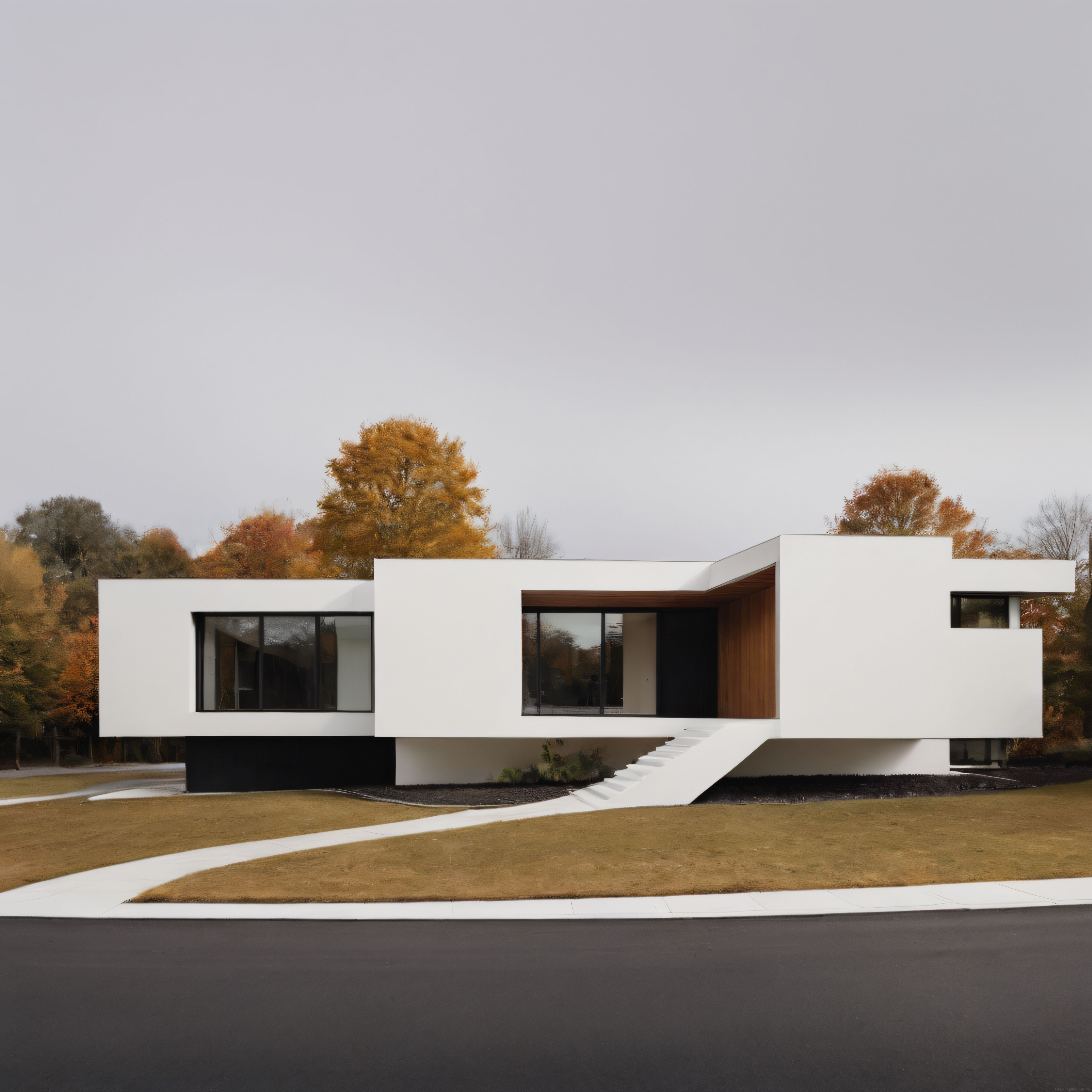 Sonbahar Ormanı İçinde Sıradışı Beyaz Modern Mimari Villa Tasarımı