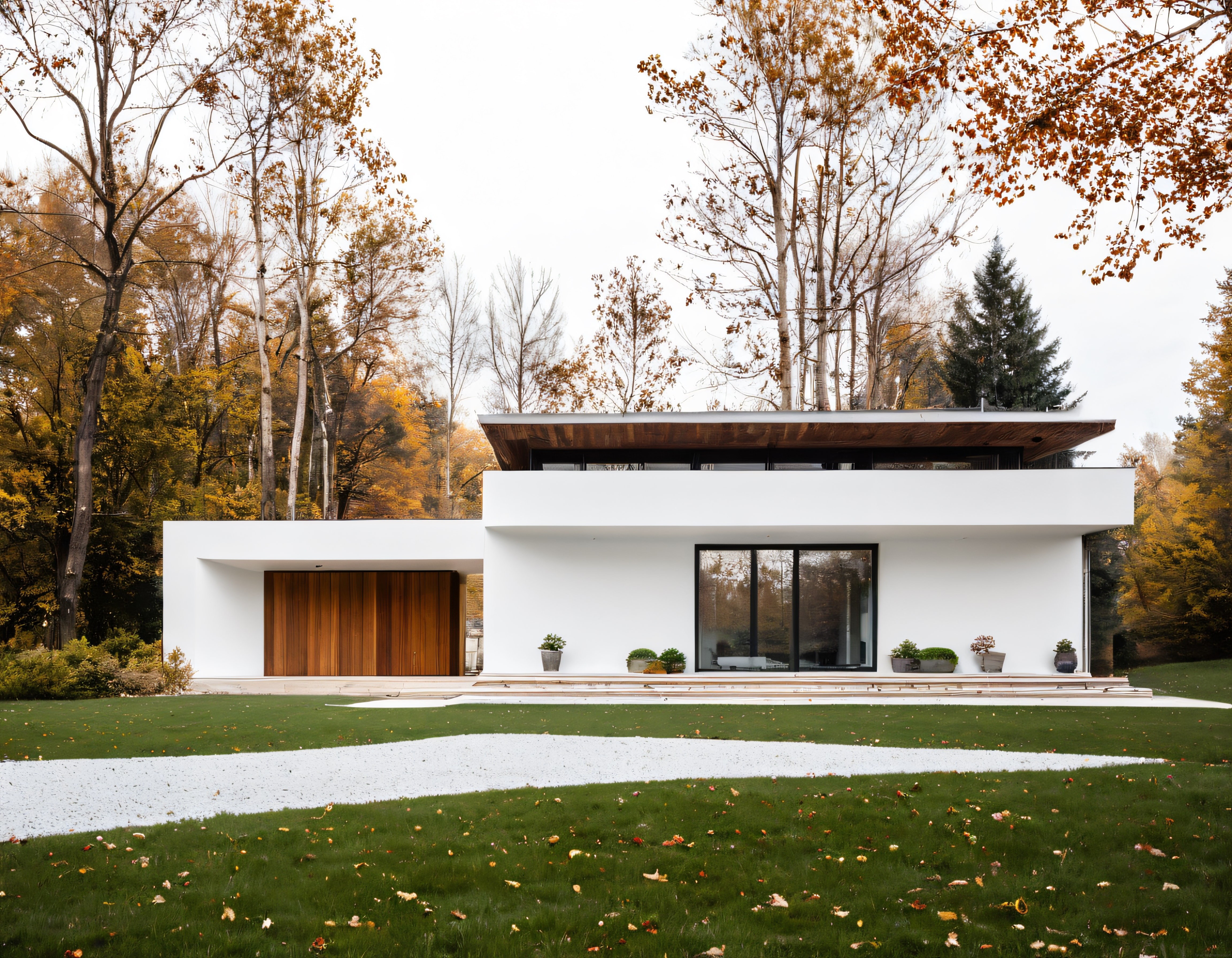 Sonbahar Ormanında Modern Minimalist Villa ve Doğayla İç İçe Yaşam