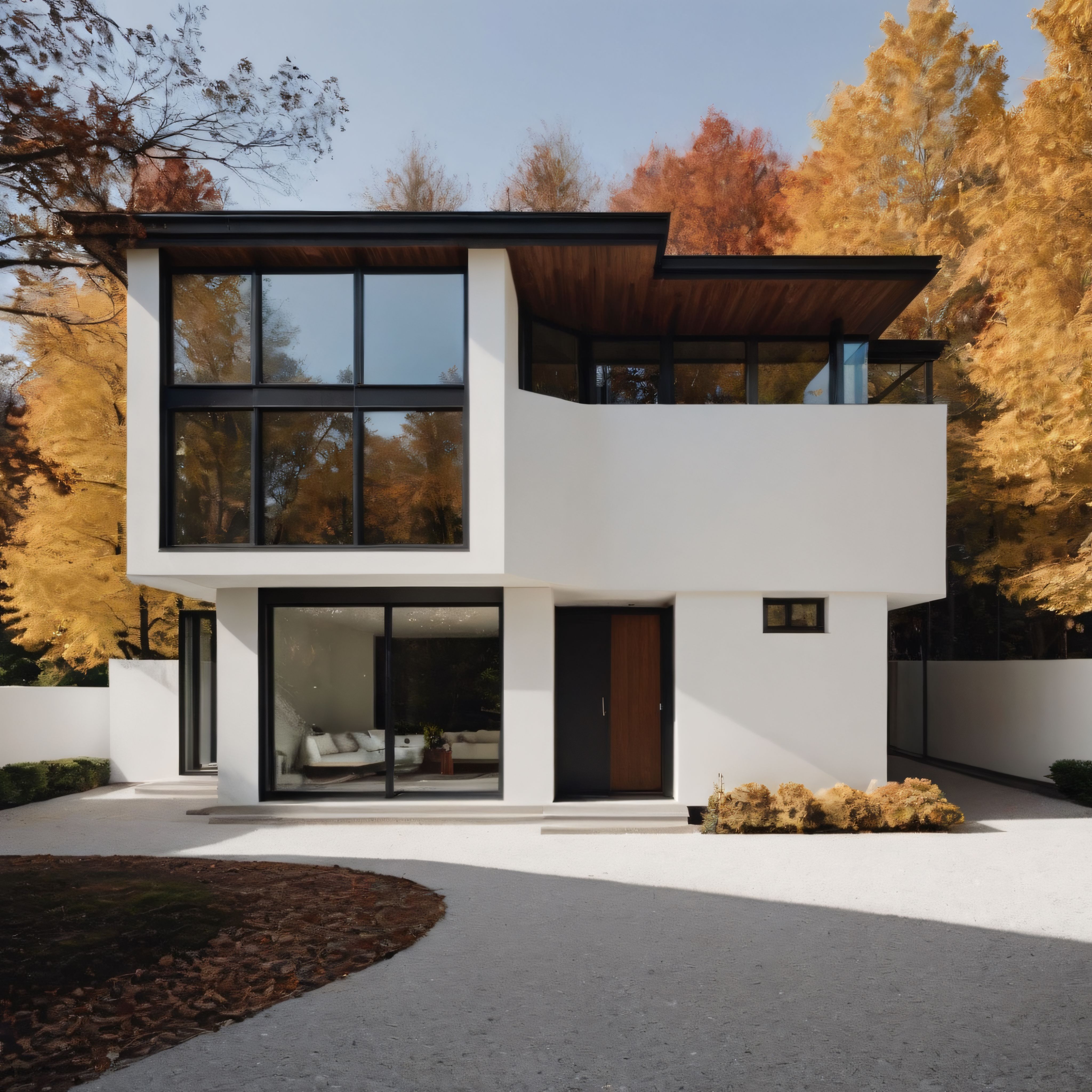 Sonbahar Ormanında Sade ve Modern Çizgileriyle Dikkat Çeken Lüks Villa