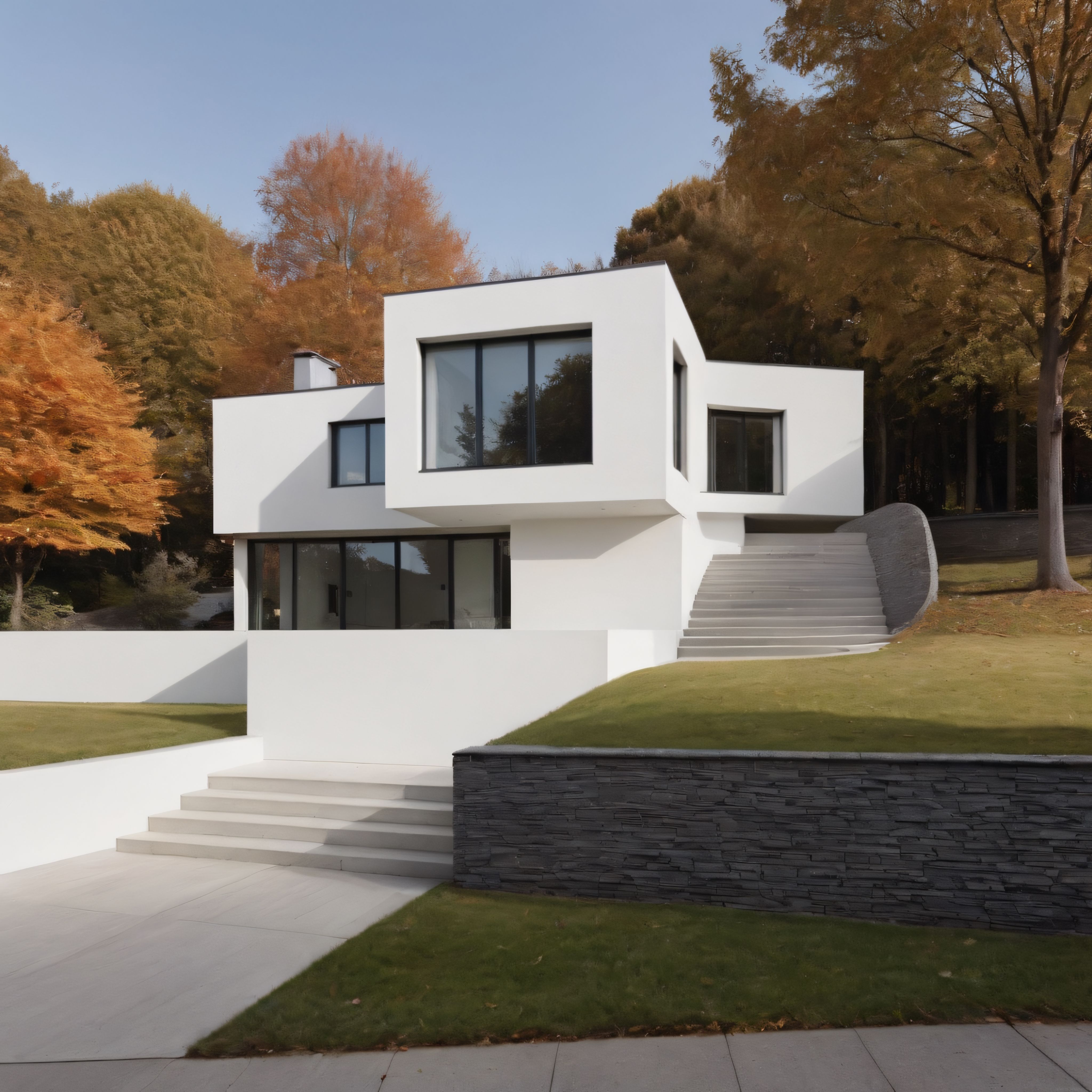 Sonbahar Ormanının İçinde Sıra Dışı Geometrik Hatlara Sahip Modern Villa