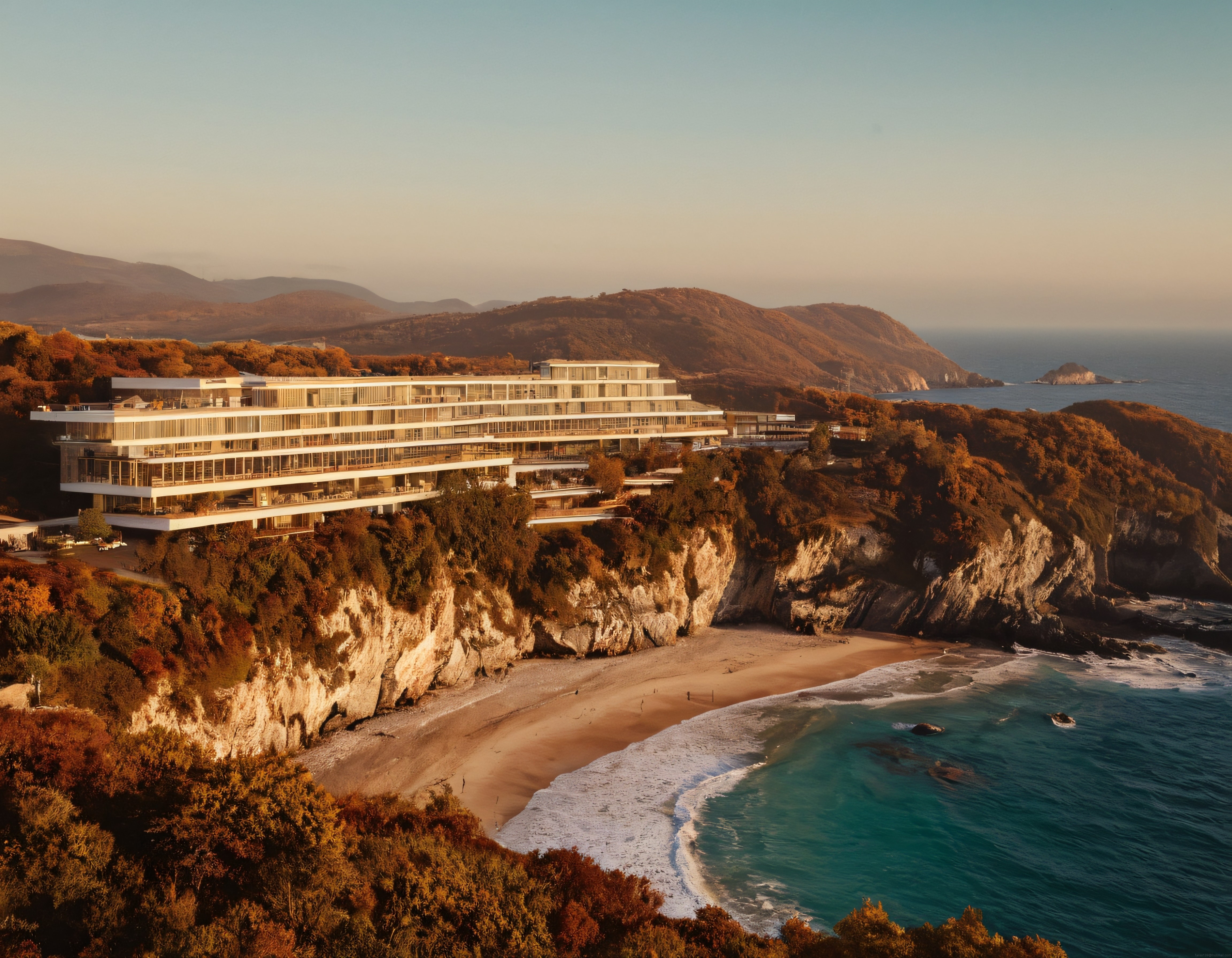 Sonbahar Renginde Kayalık Sahilde Deniz Manzaralı Modern Resort