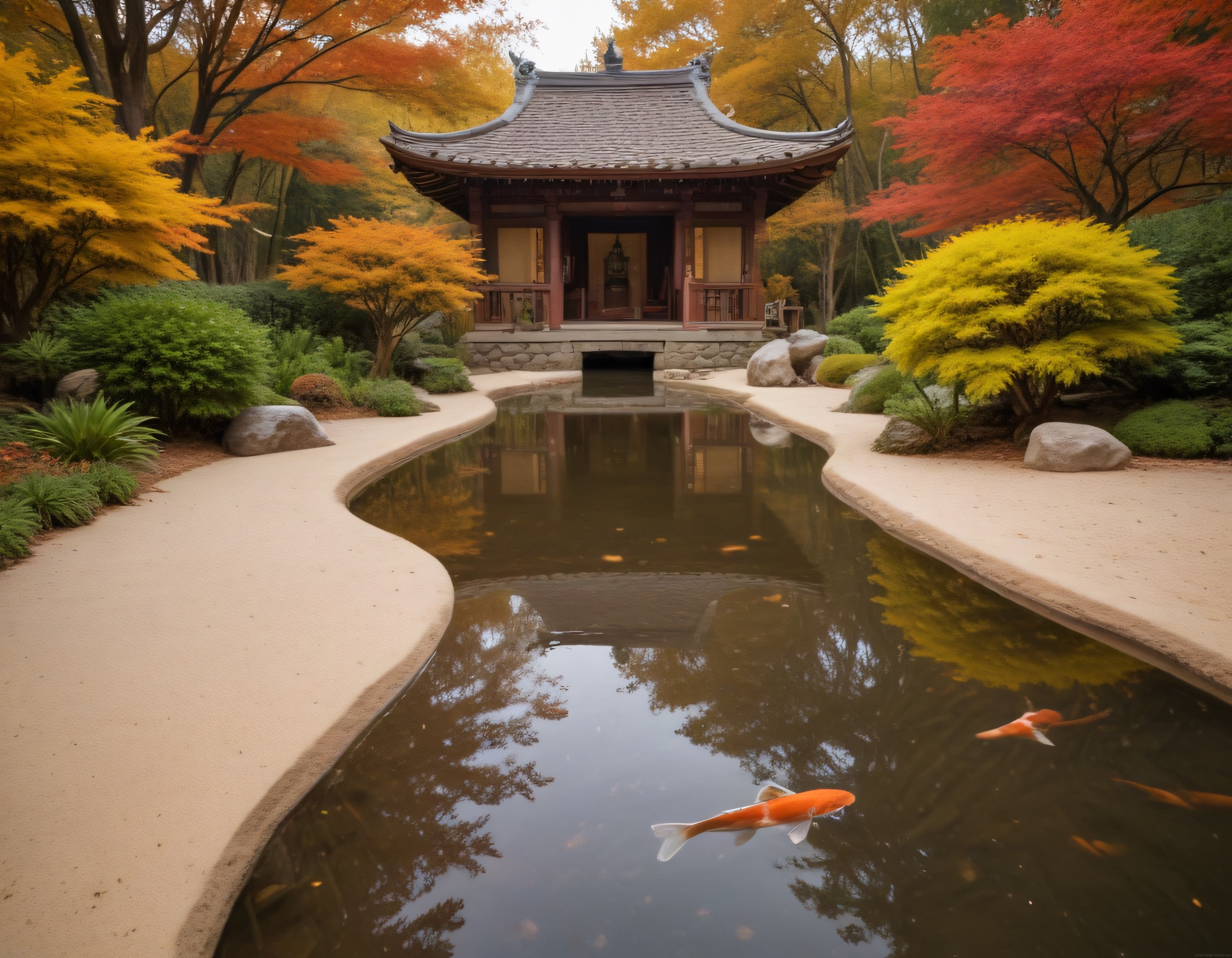 Sonbahar Renkleriyle Huzurlu Japon Bahçesi ve Geleneksel Çay Evi