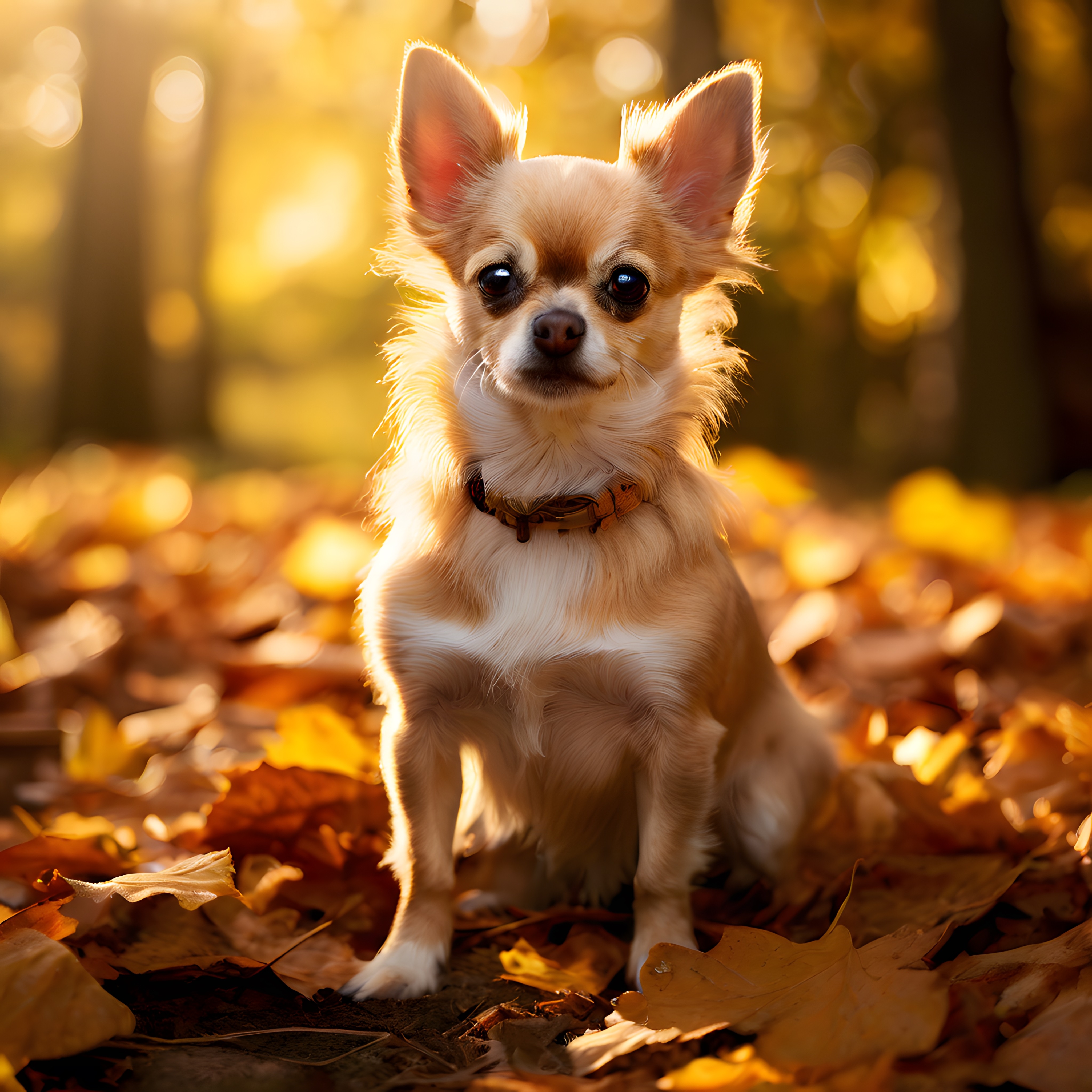 Sonbahar Yaprakları Arasında Oturan Sevimli Chihuahua Köpeği