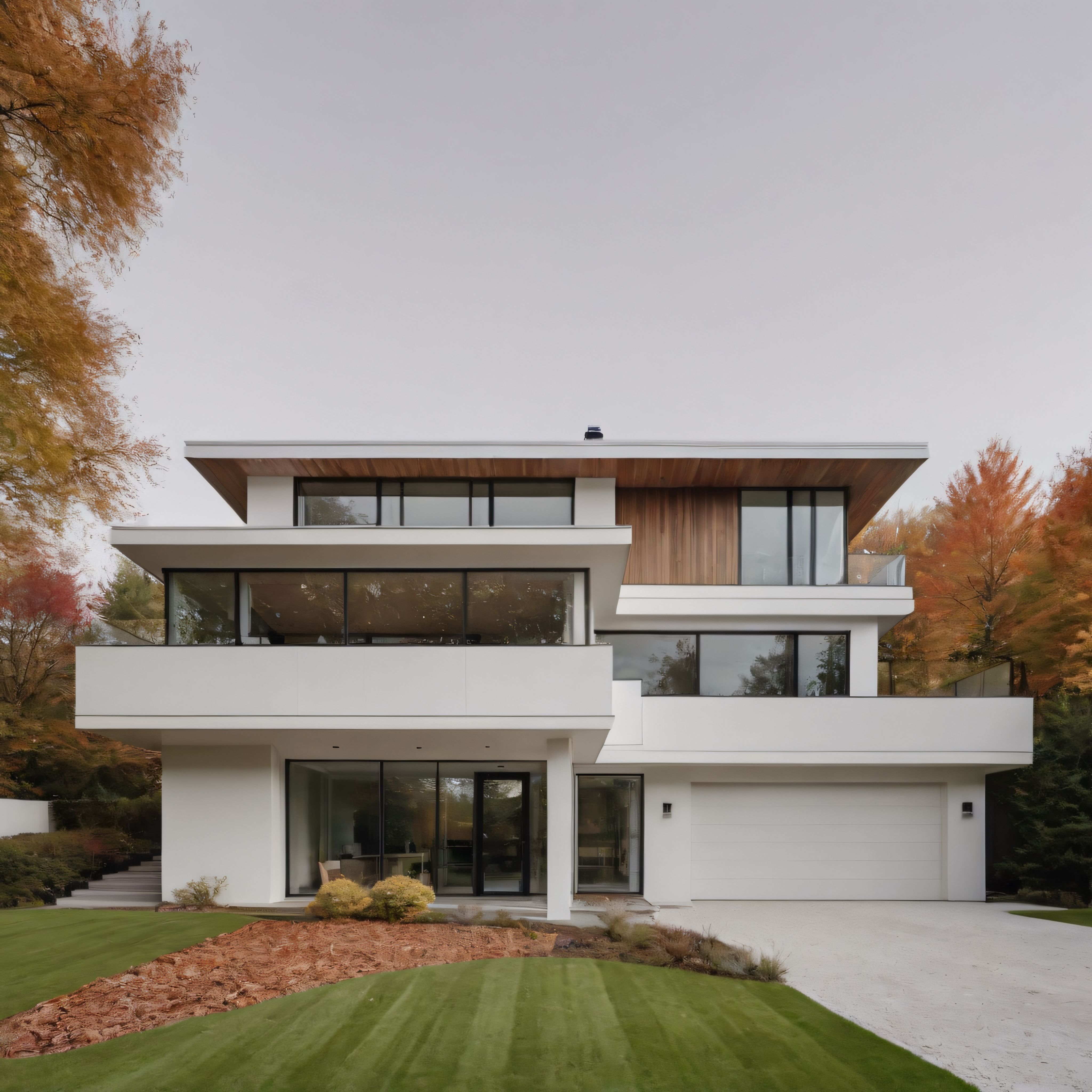 Sonbaharın Altın Renkleri Arasında Yükselen Modern Minimalist Villa Tasarımı