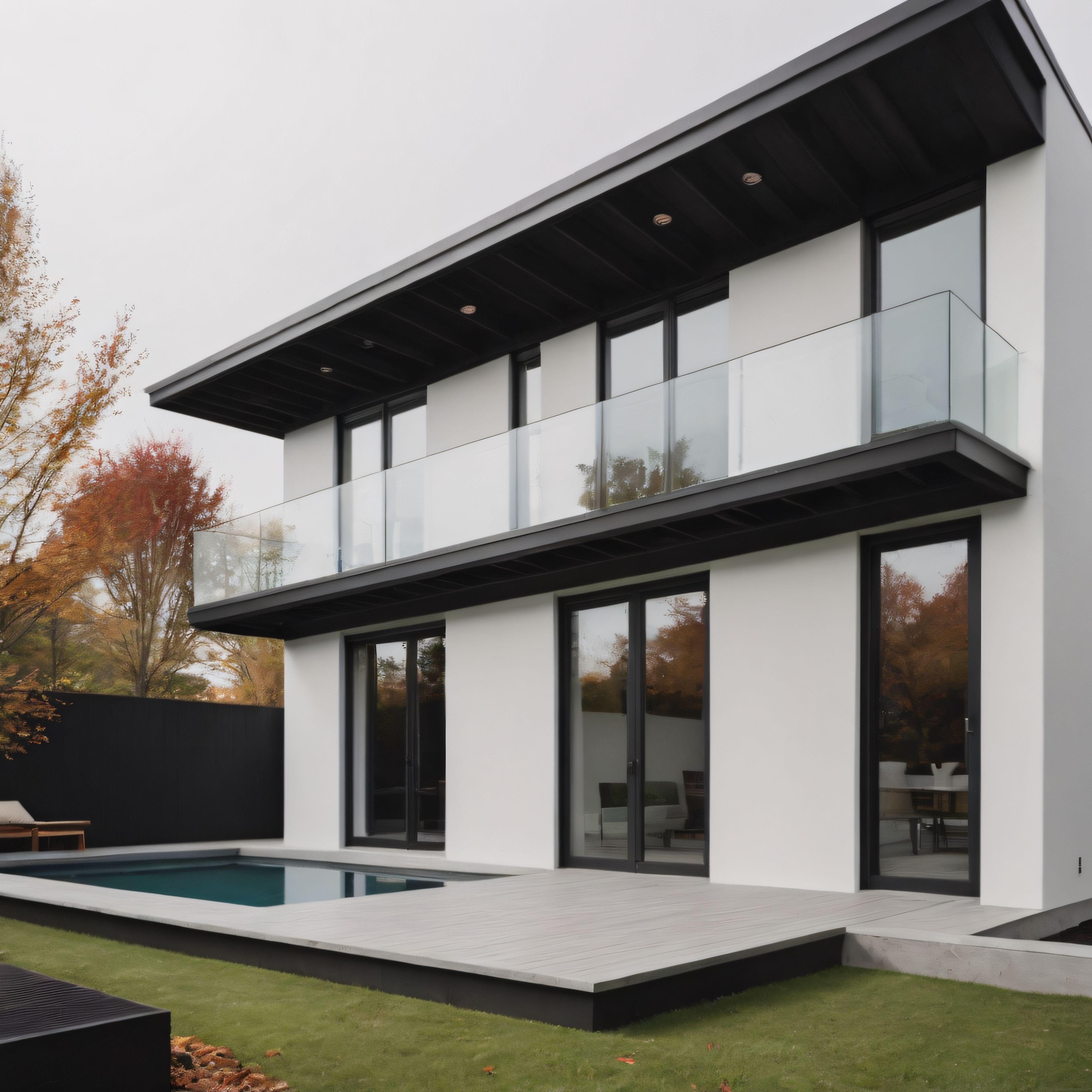 Sonbaharın Altın Tonlarında Cam ve Siyah Detaylı Modern Lüks Villa