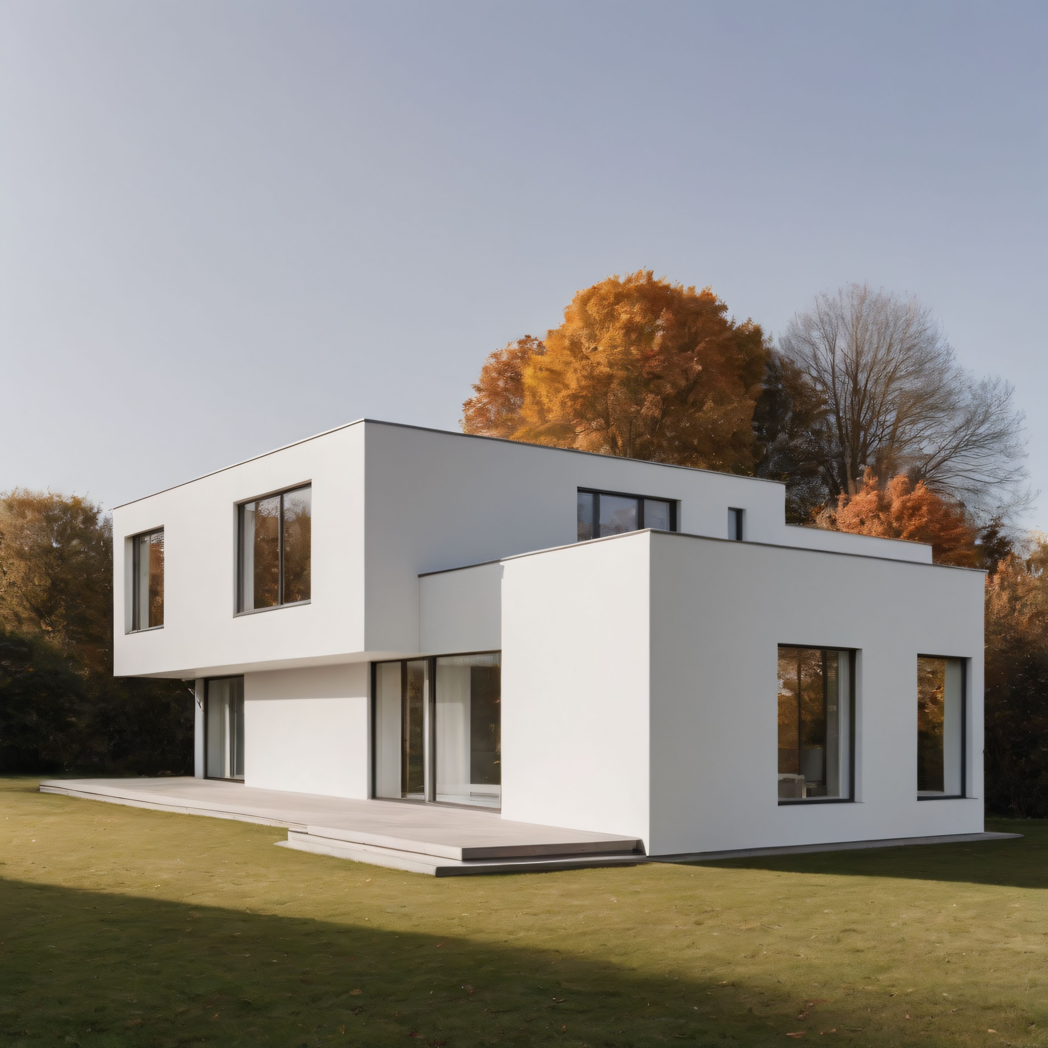 Sonbaharın Altın Tonlarında Geometrik Çizgileriyle Modern Villa Mimari