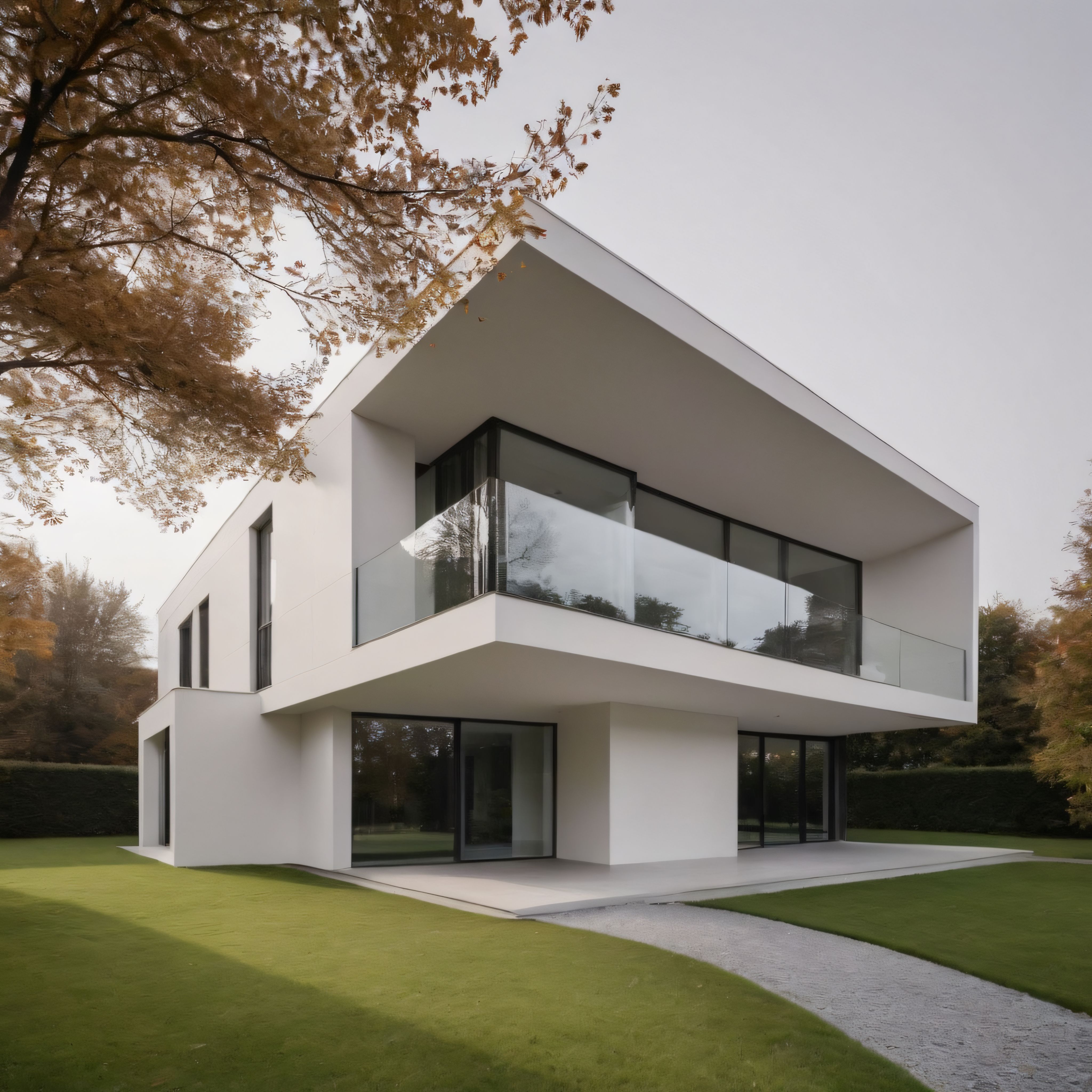 Sonbaharın Altın Yaprakları Arasında Sıradışı Beyaz Modern Villa Tasarımı