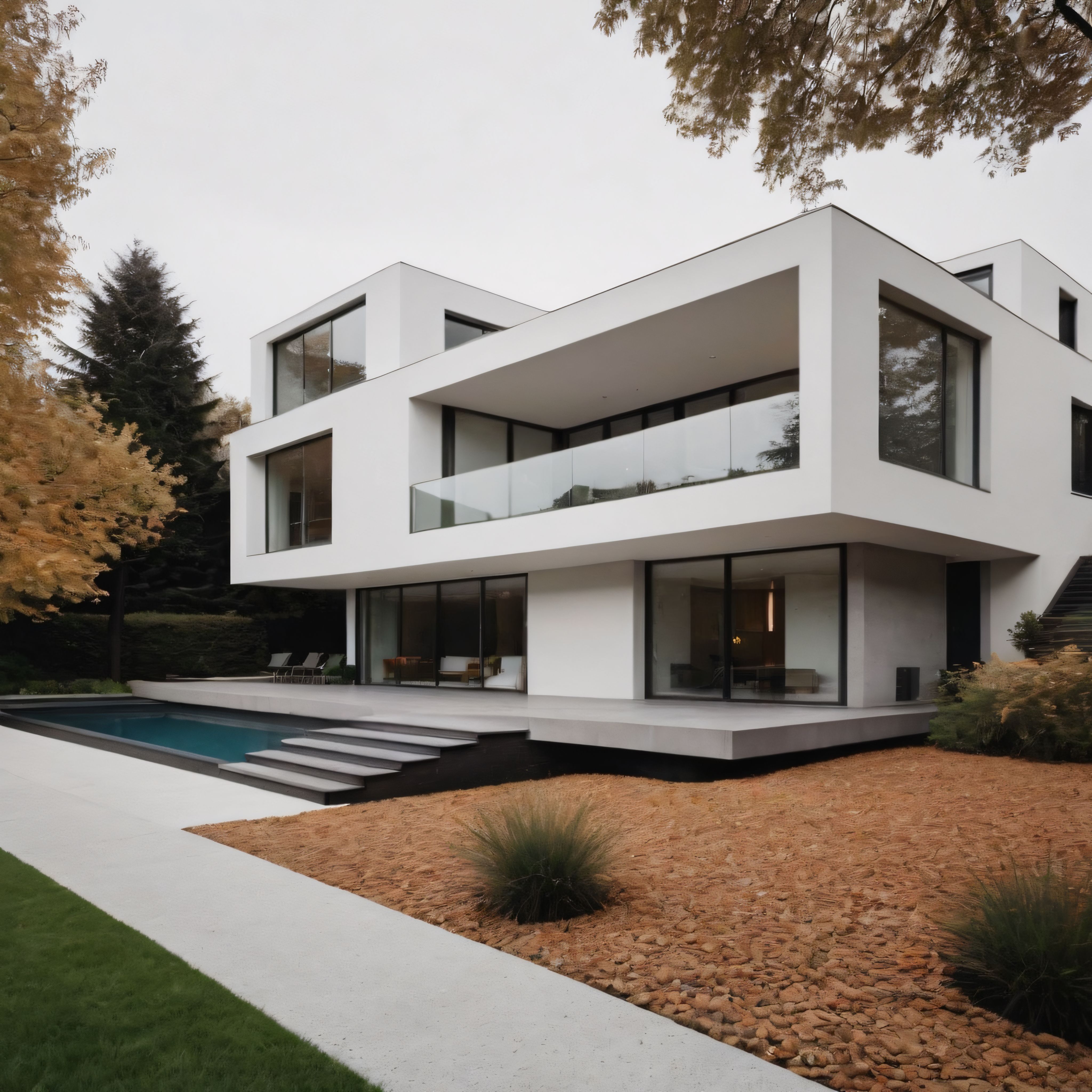 Sonbaharın Altın Yaprakları Arasında Yükselen Modern Minimalist Villa