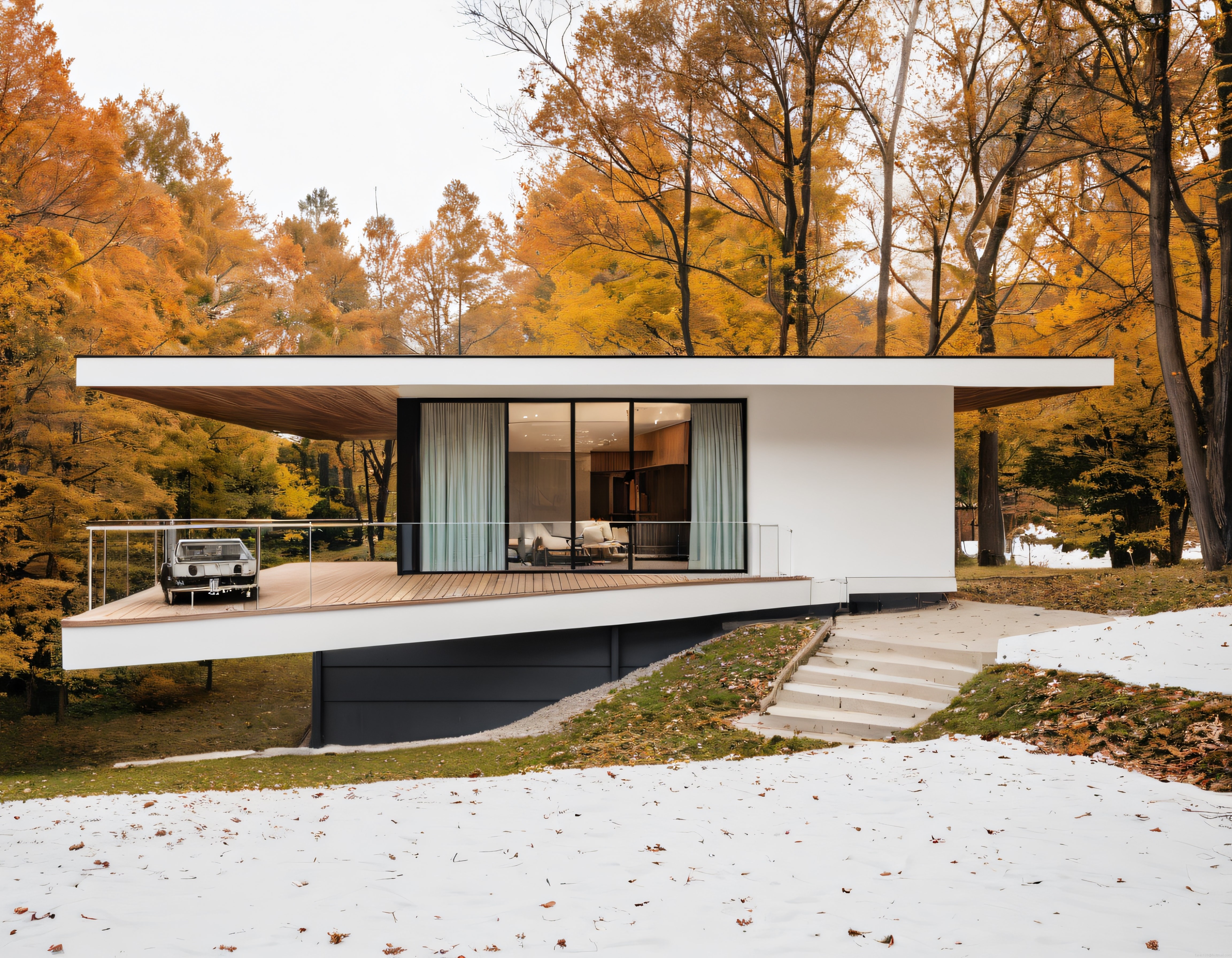 Sonbaharın Kalbinde Modern Bir Sığınak Cam Cepheli Minimalist Orman Evi