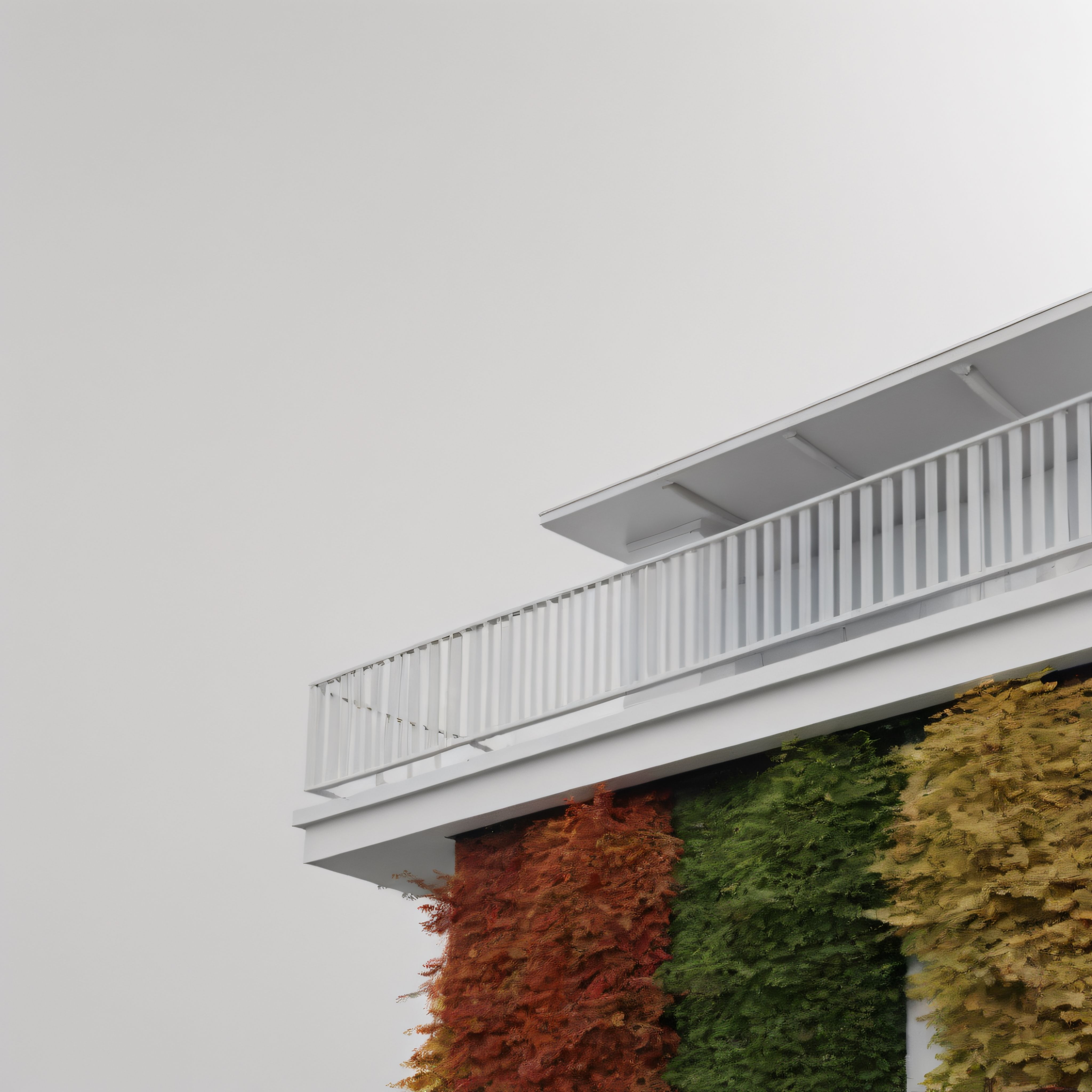 Sonbaharın Kırmızı ve Yeşil Sarmaşıklarıyla Süslü Modern Beyaz Balkon
