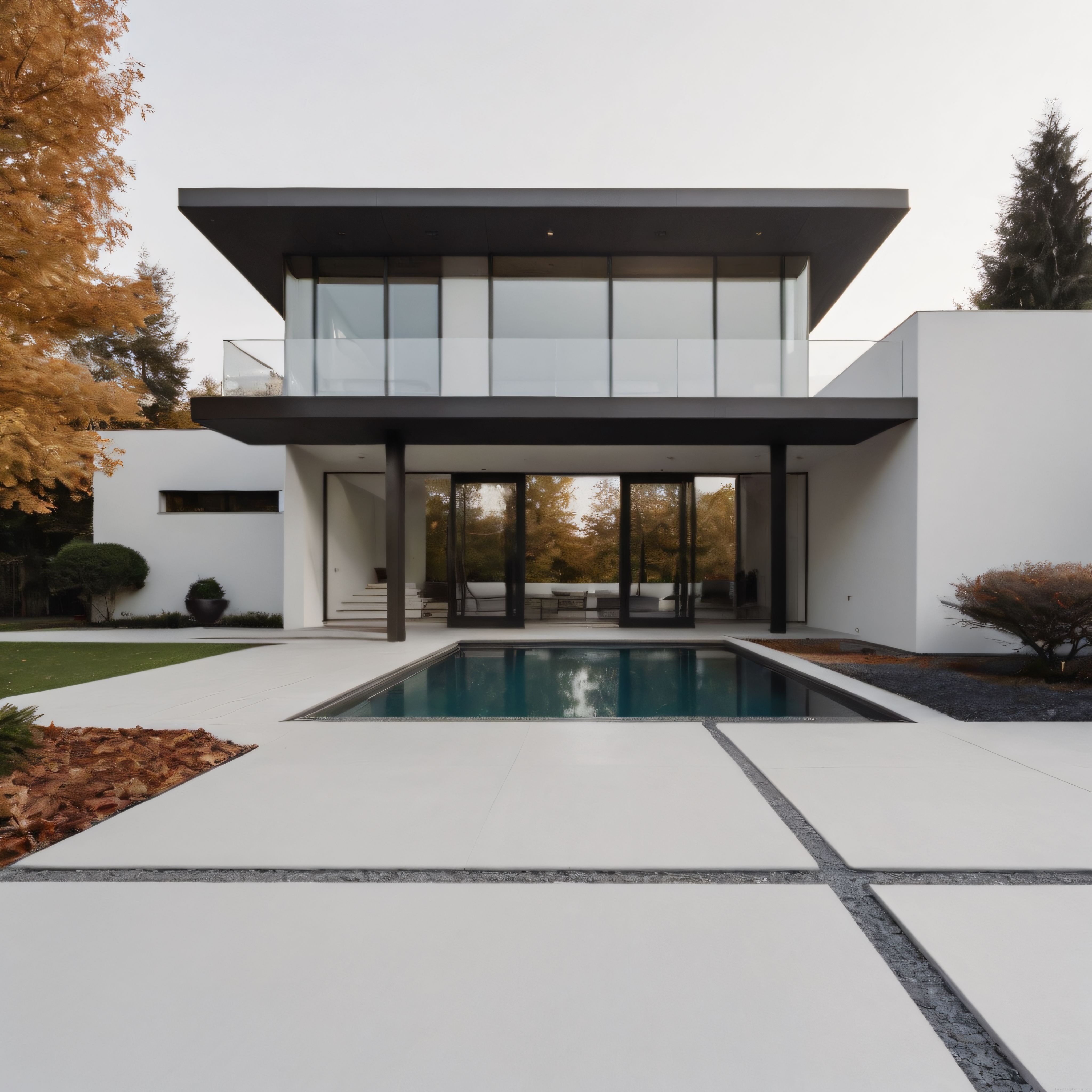Sonbaharın Renkleriyle Uyumlu Modern Minimalist Villa ve Havuz Tasarımı